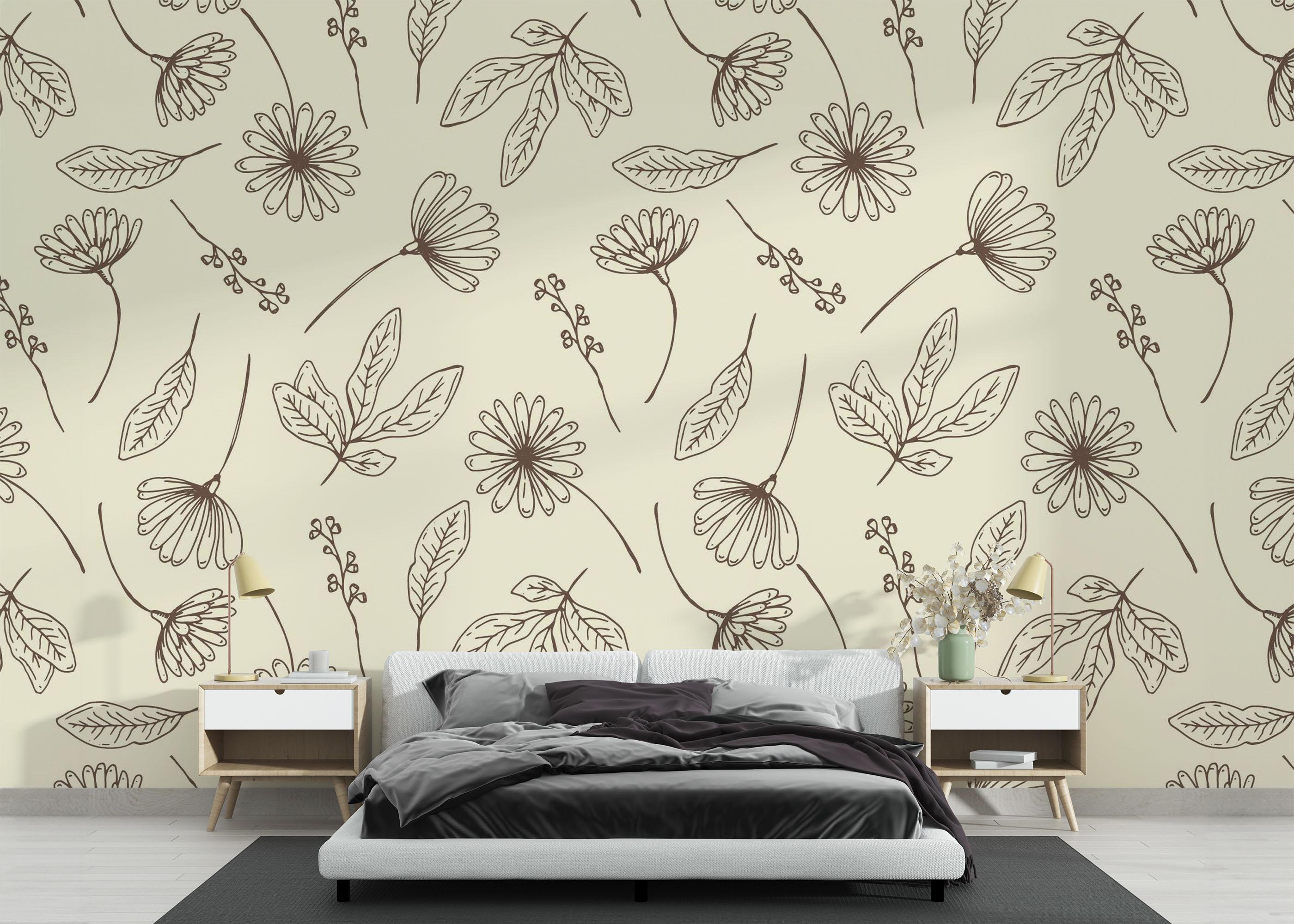 Fototapet Brown Line Flower mockup 3