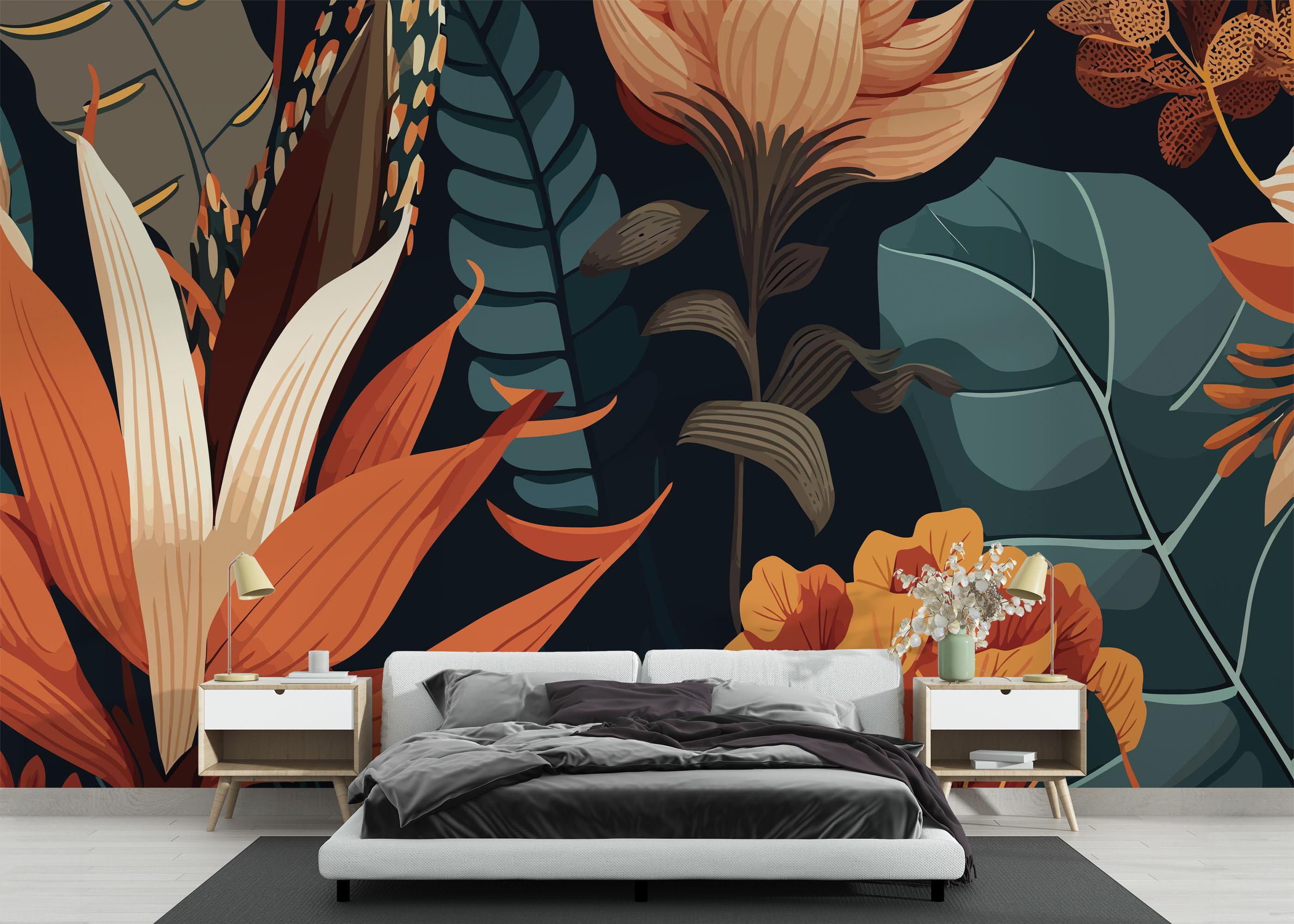 Fototapet Brown Orange Plants mockup 3