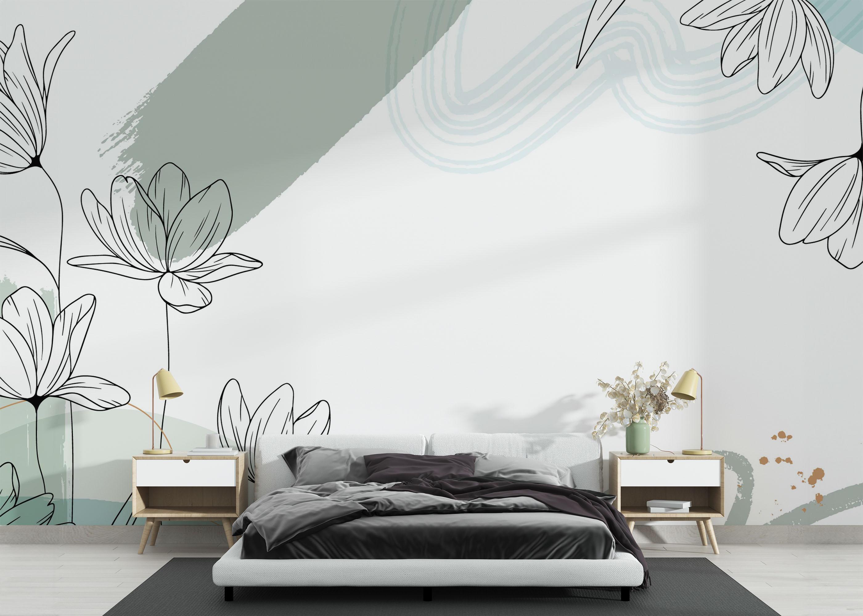 Fototapet Green Flower Wall mockup 3