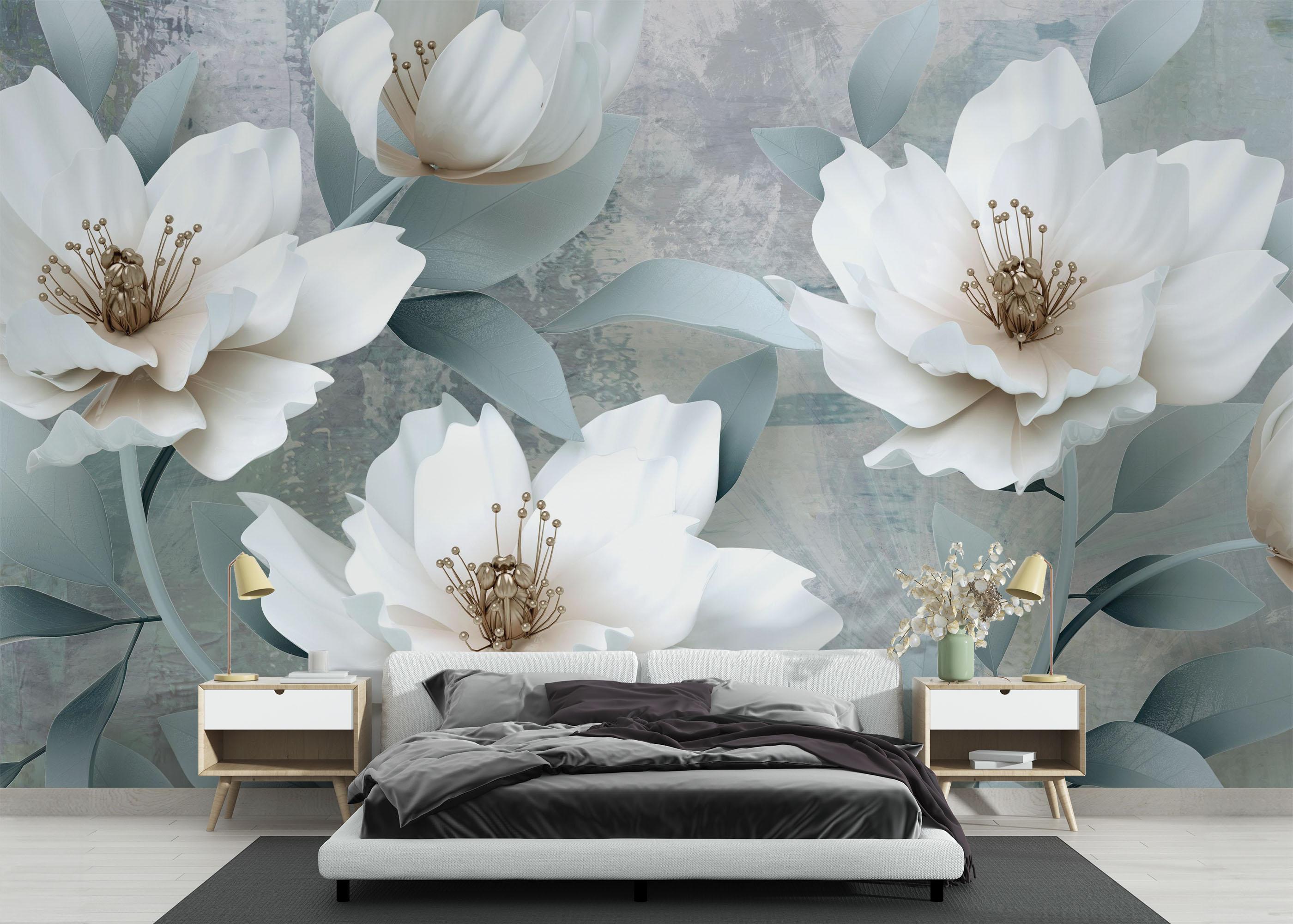 Fototapet Light Turquoise Flowers mockup 3