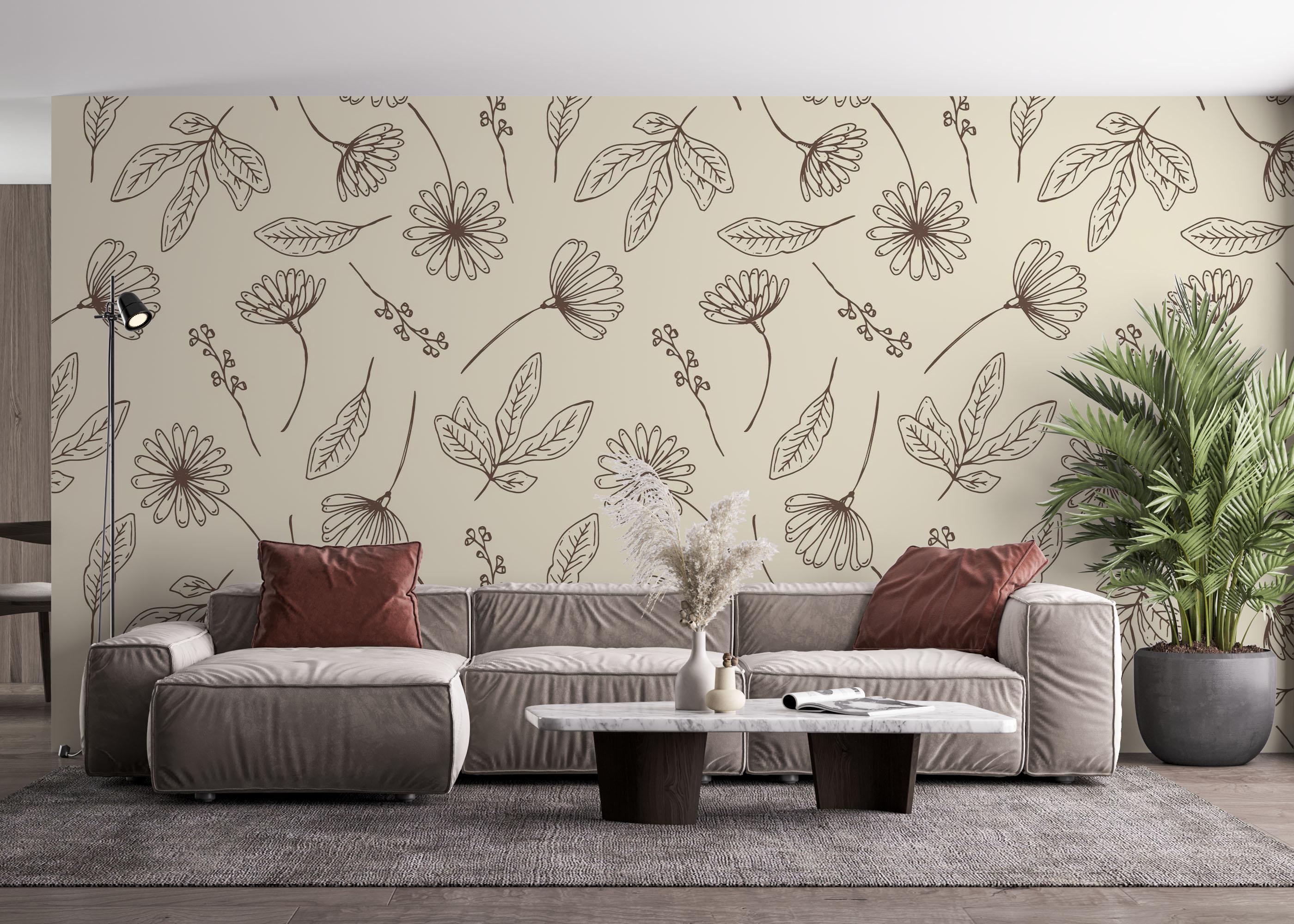 Fototapet Brown Line Flower mockup 4