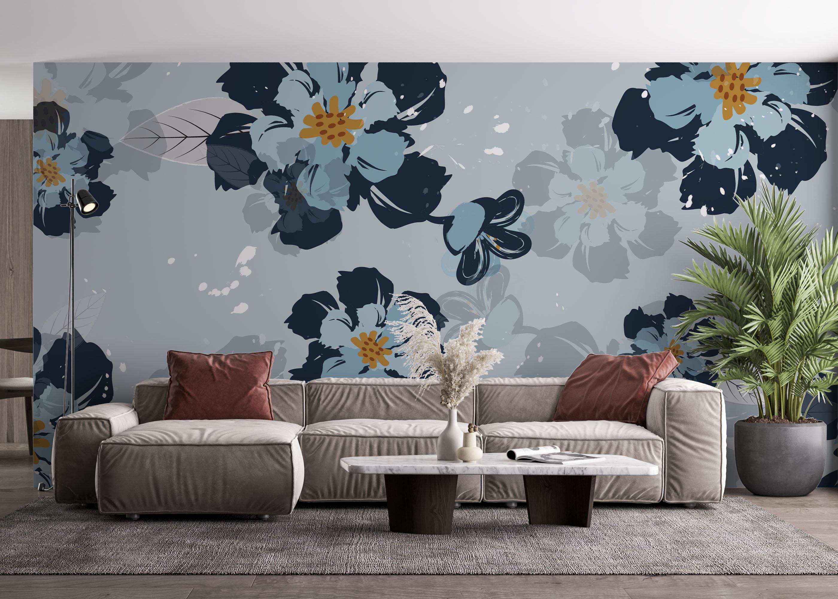 Fototapet Dark Light Blue Flower mockup 4