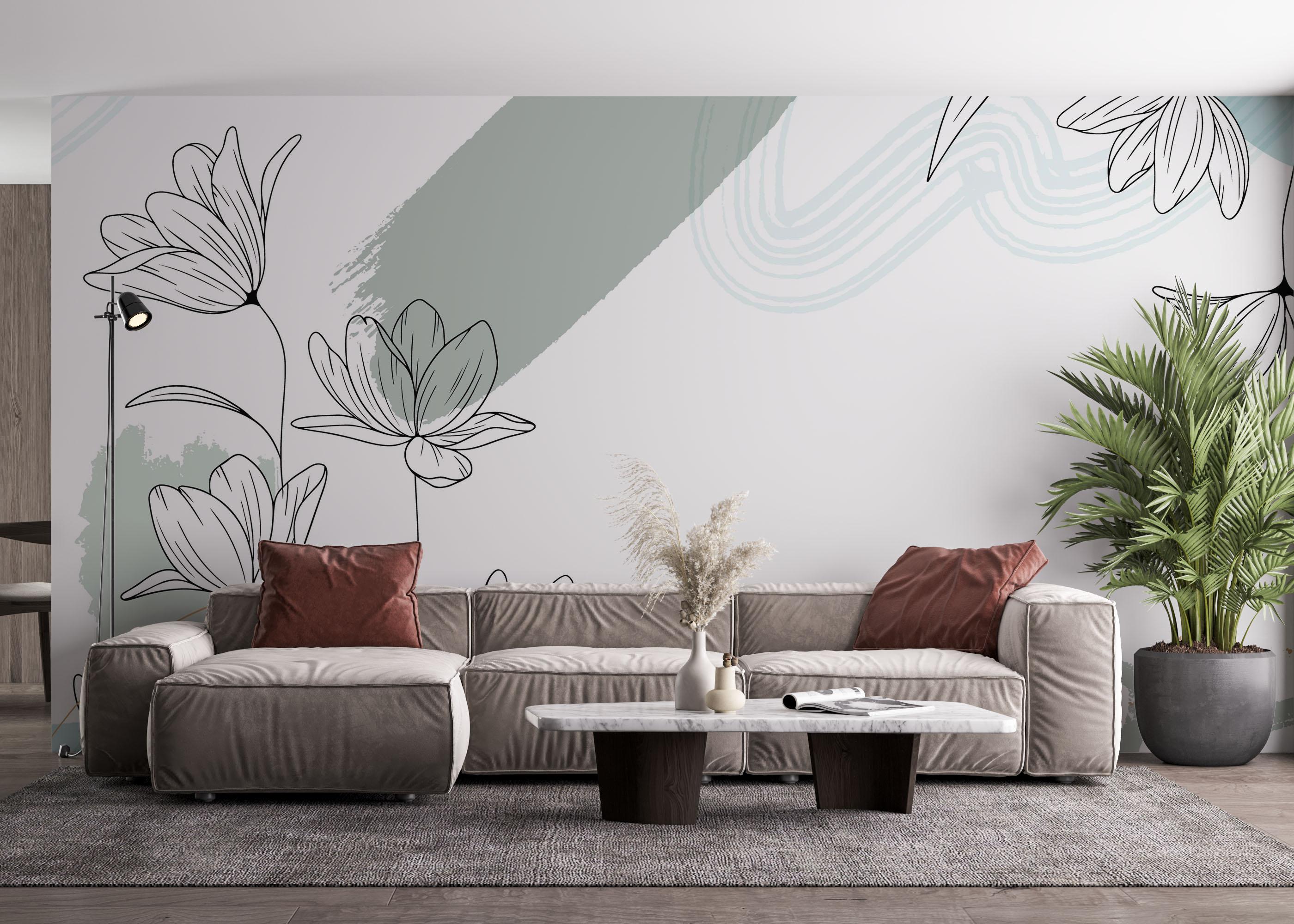Fototapet Green Flower Wall mockup 4