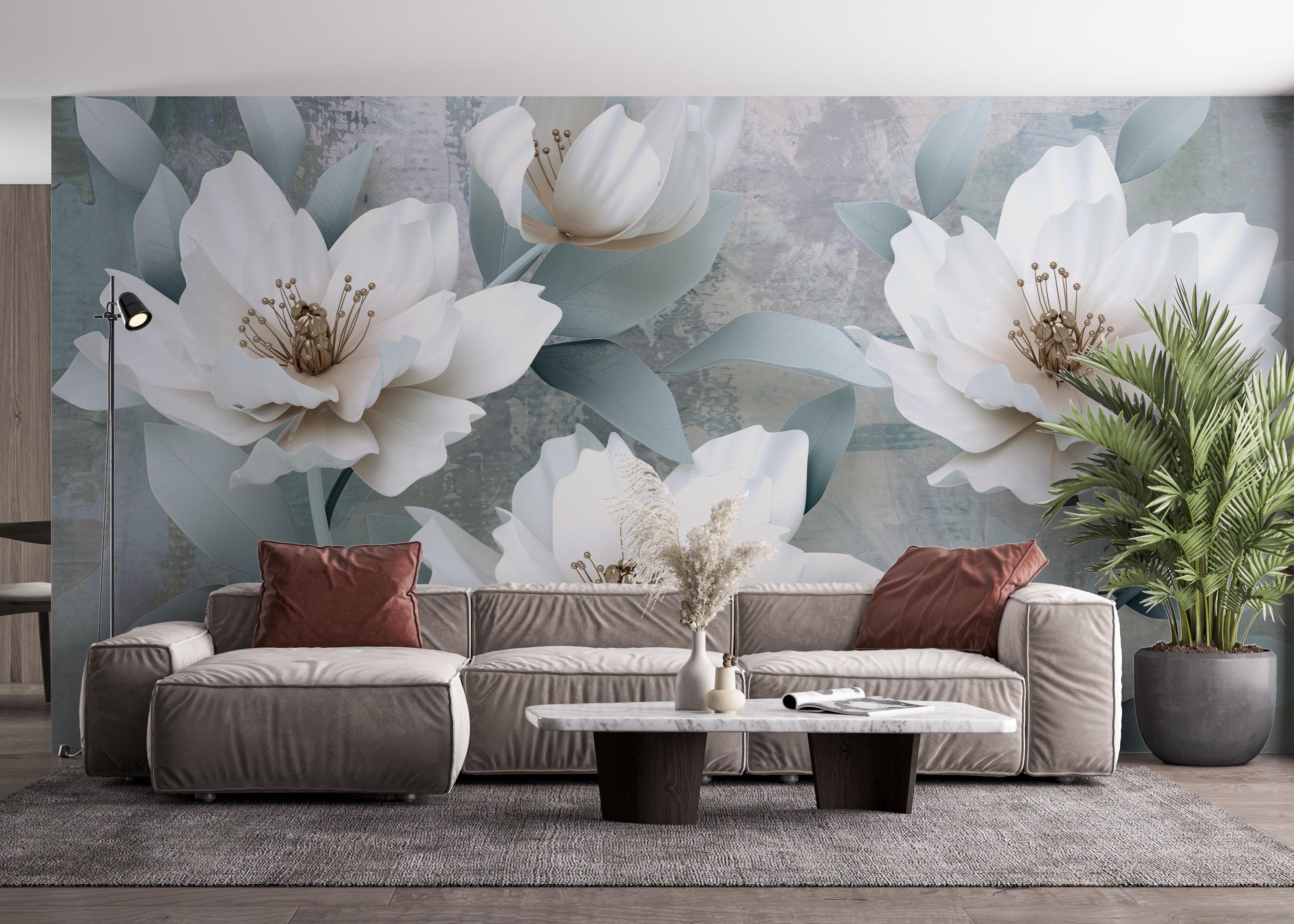 Fototapet Light Turquoise Flowers mockup 4