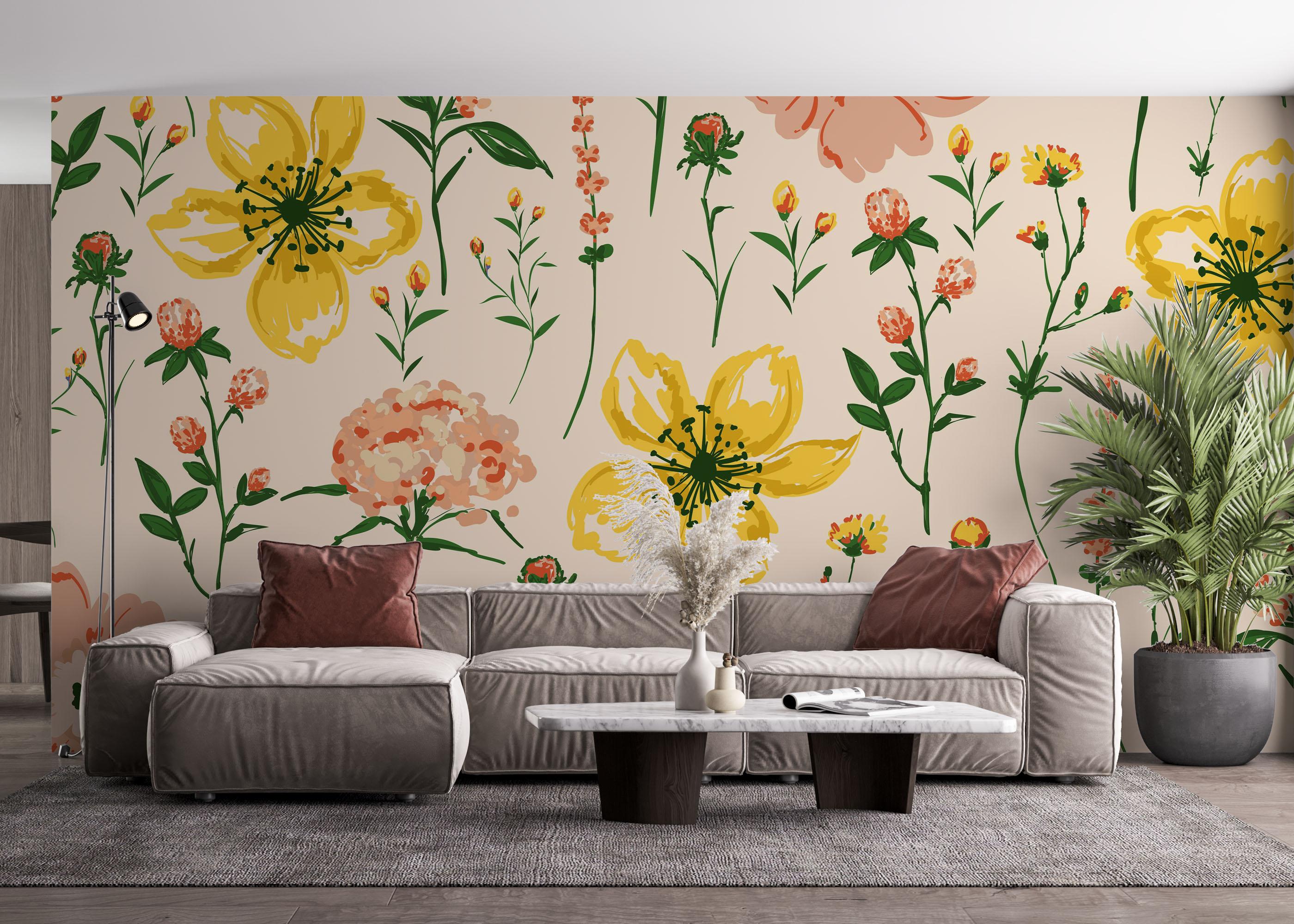 Fototapet Yellow Pink Flower mockup 4