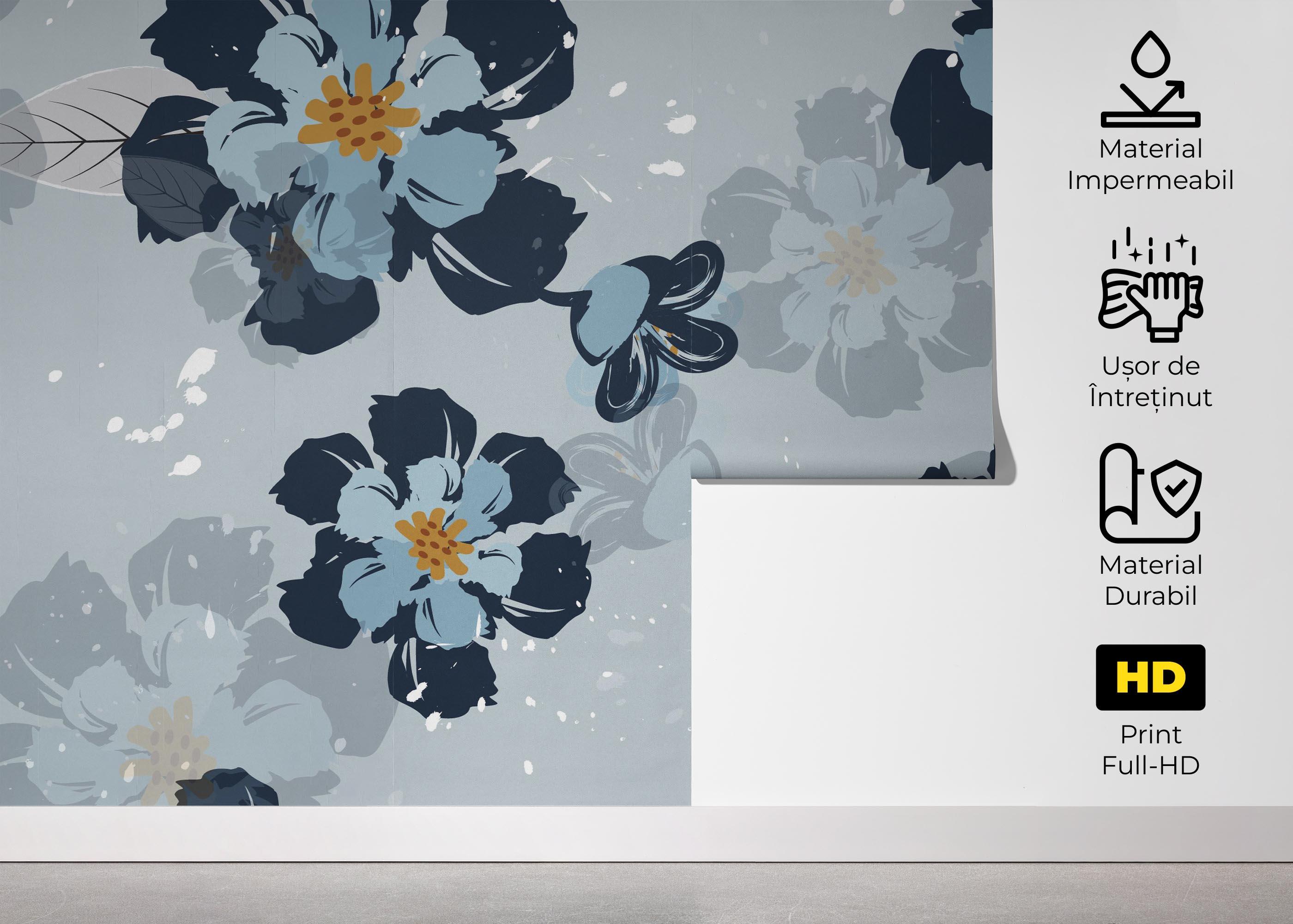 Fototapet Dark Light Blue Flower mockup 5