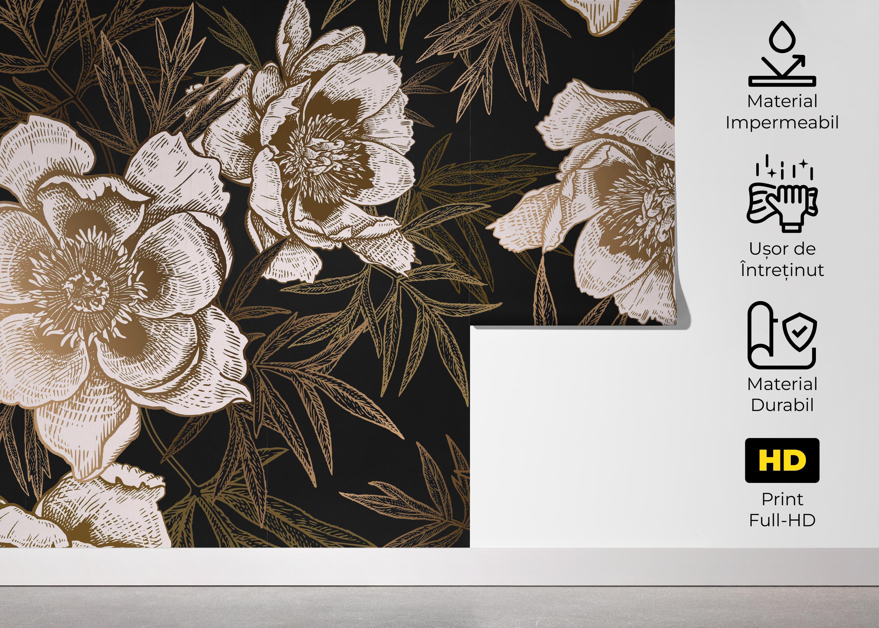 Fototapet Gold Black Peonies mockup 5