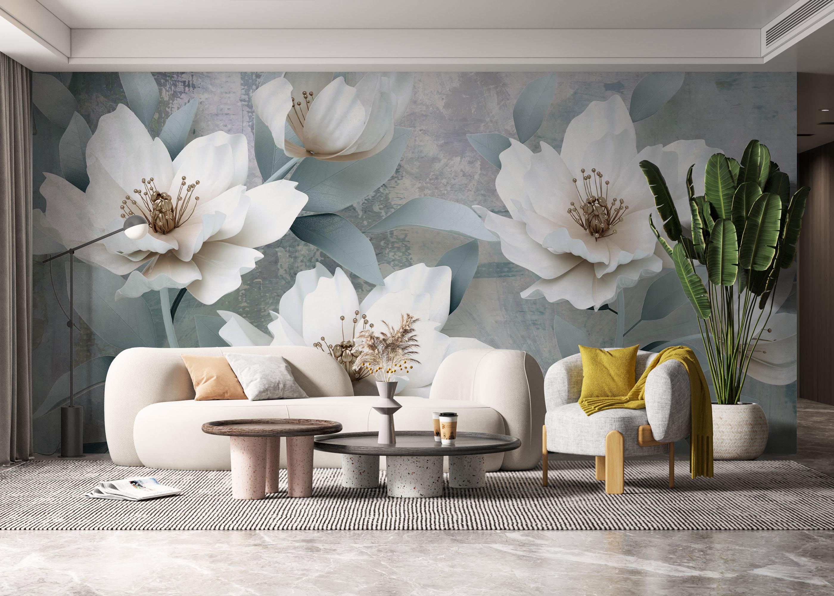 Fototapet Light Turquoise Flowers mockup 6