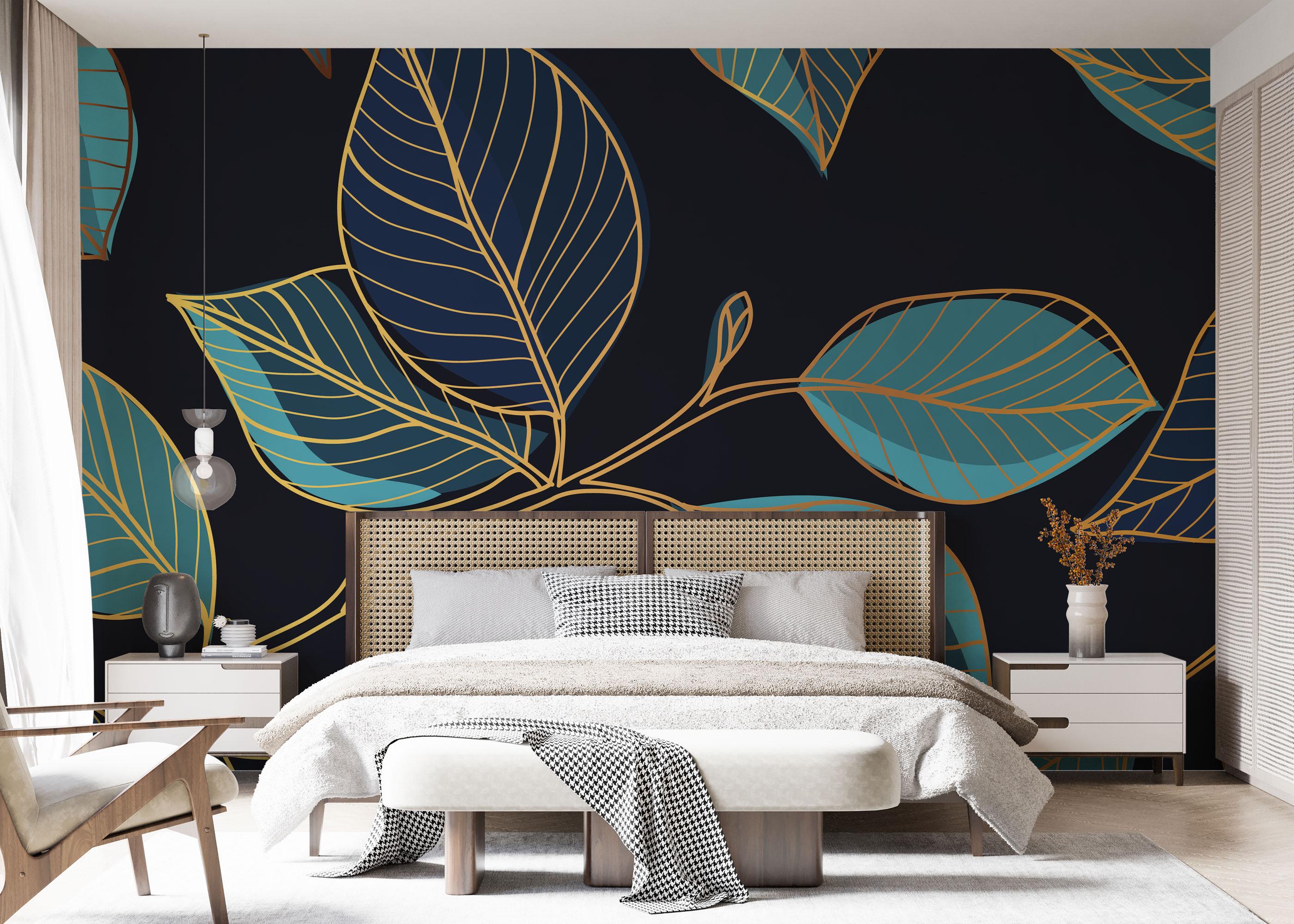 Fototapet Blue Shades Leaves mockup 7