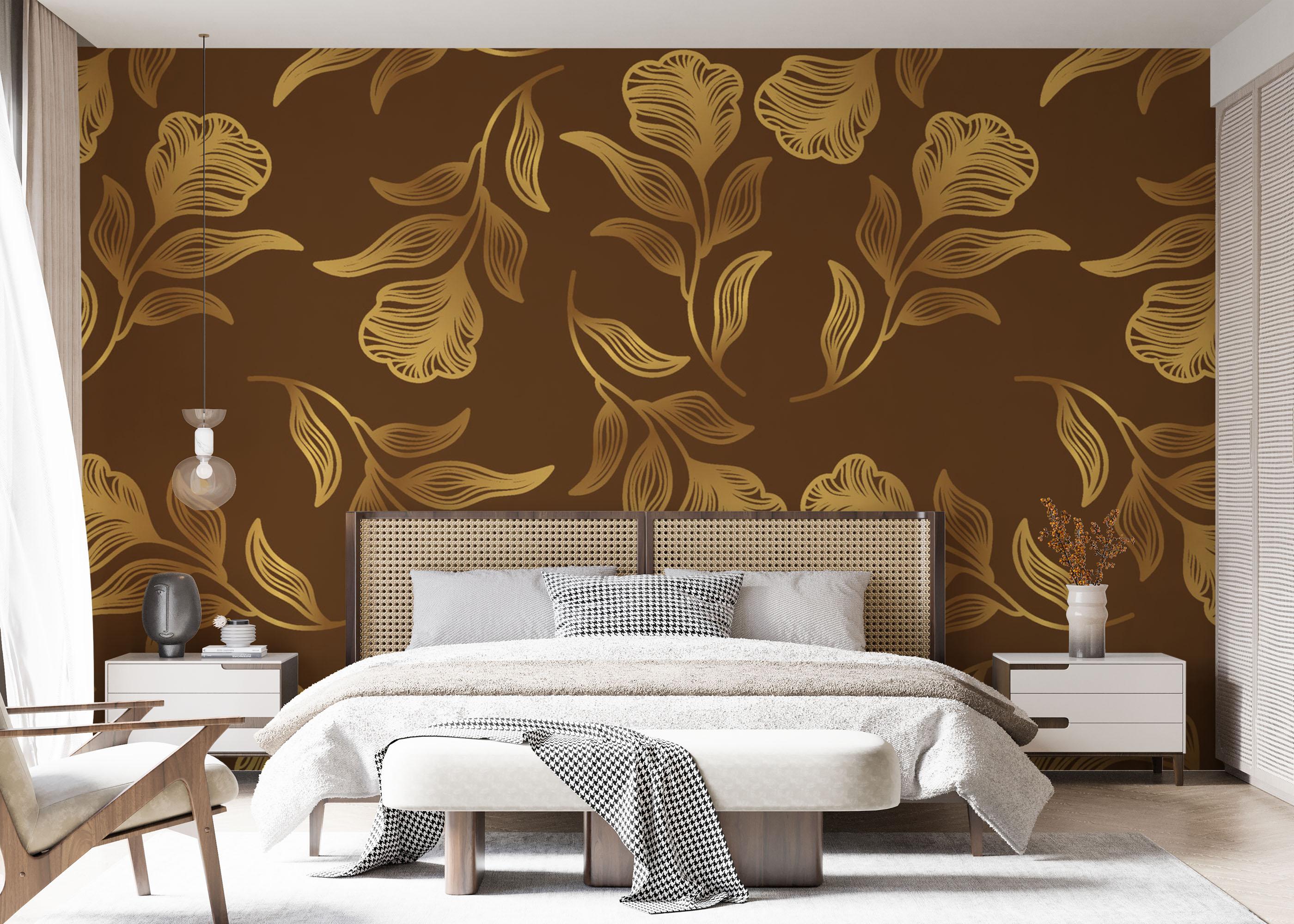 Fototapet Brown Gold Leaf Wall mockup 7