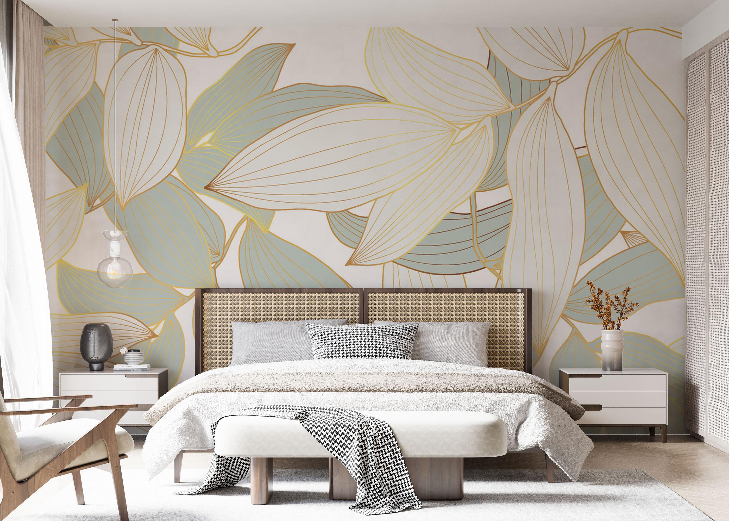 Fototapet Grey Gold Leaves Art mockup 7