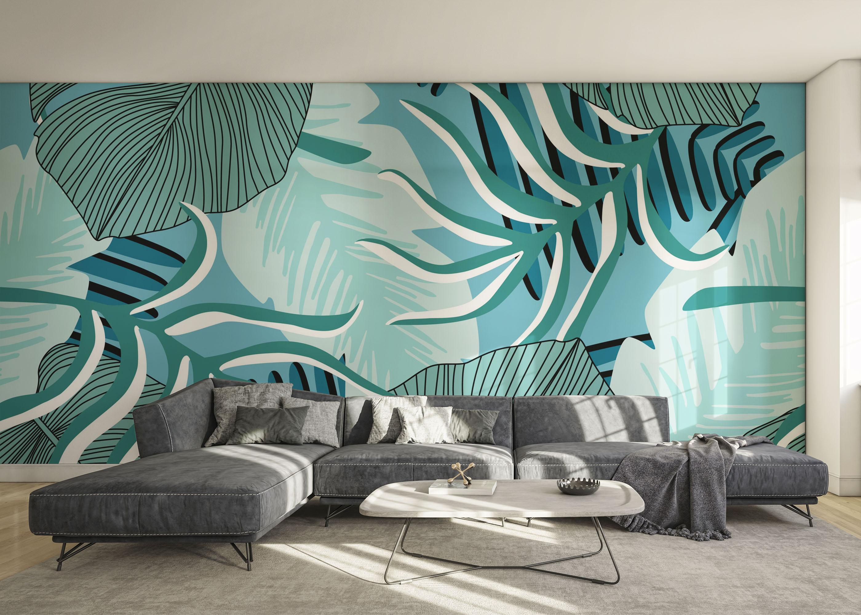 Fototapet Blue Leaves Pattern mockup 0