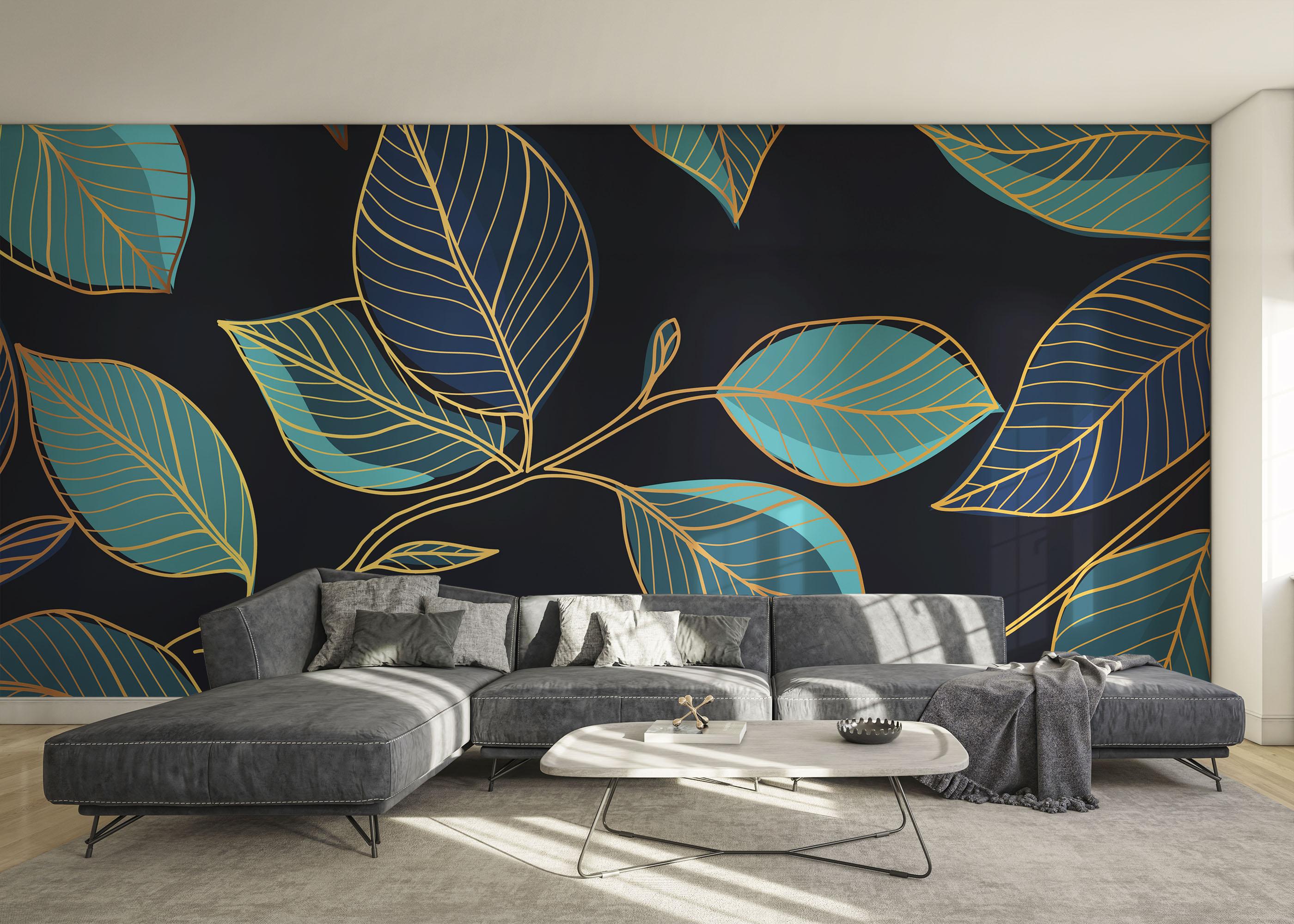 Fototapet Blue Shades Leaves mockup 0