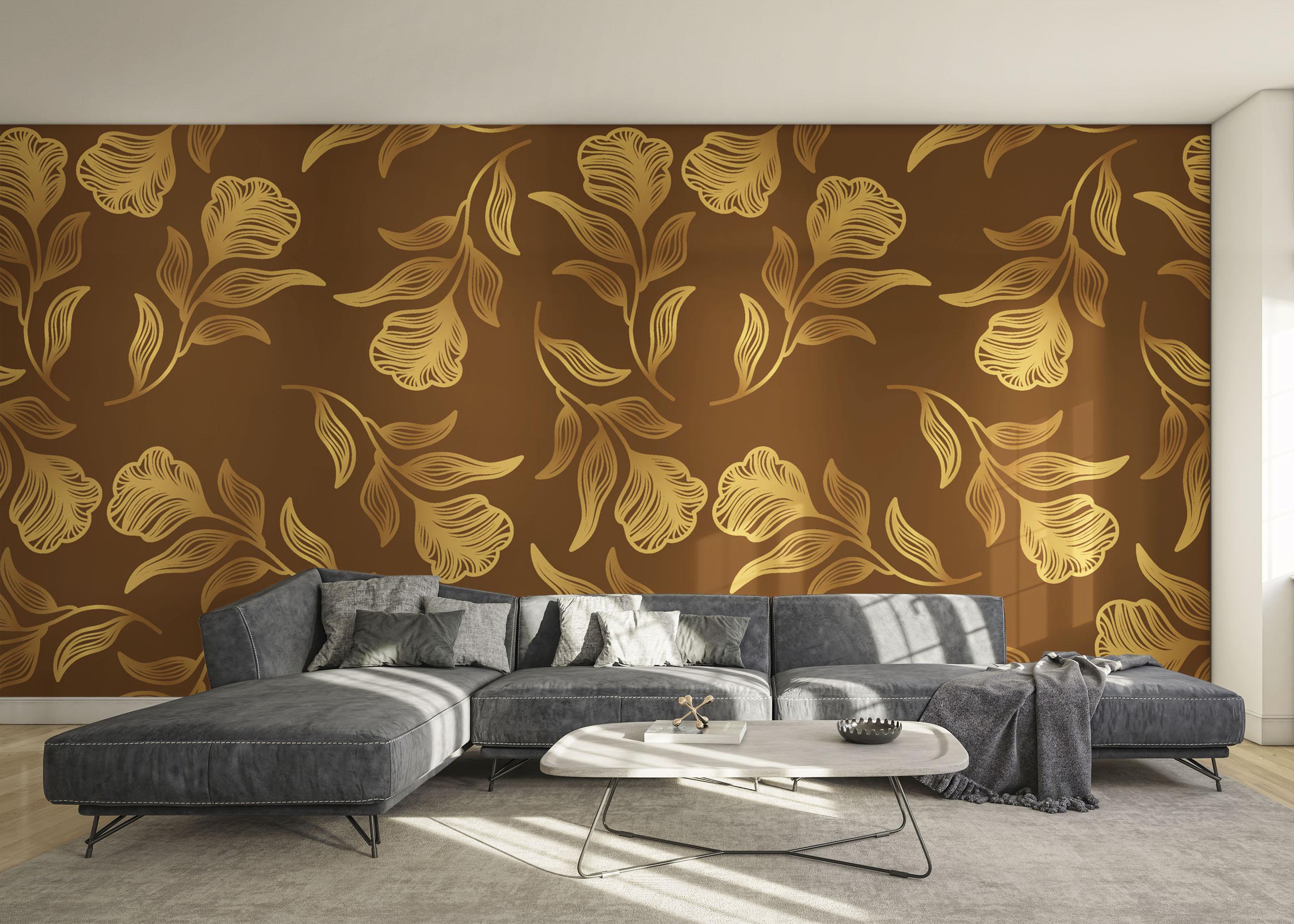 Fototapet Brown Gold Leaf Wall mockup 0