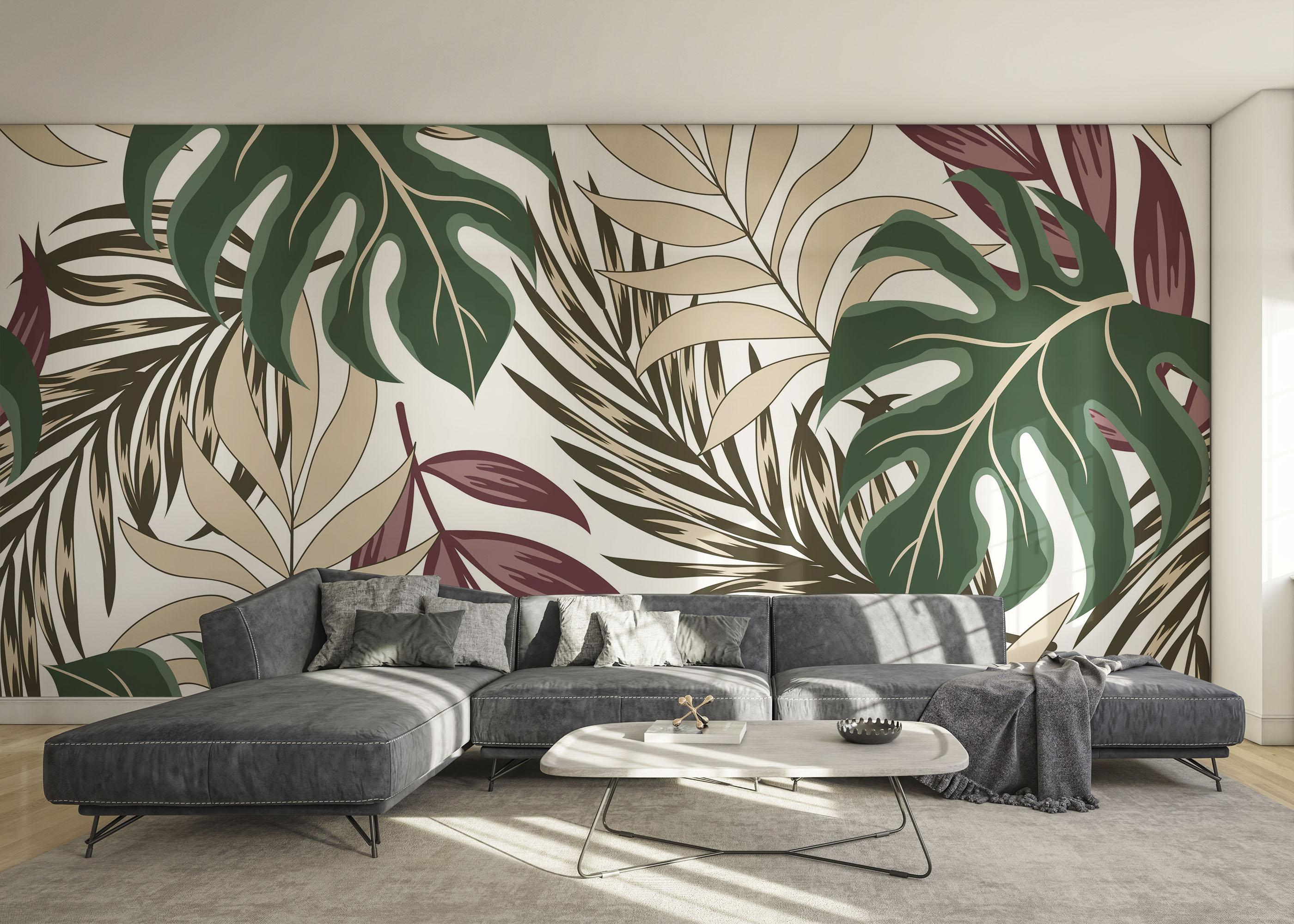 Fototapet Burgundy Green Leaf mockup 0