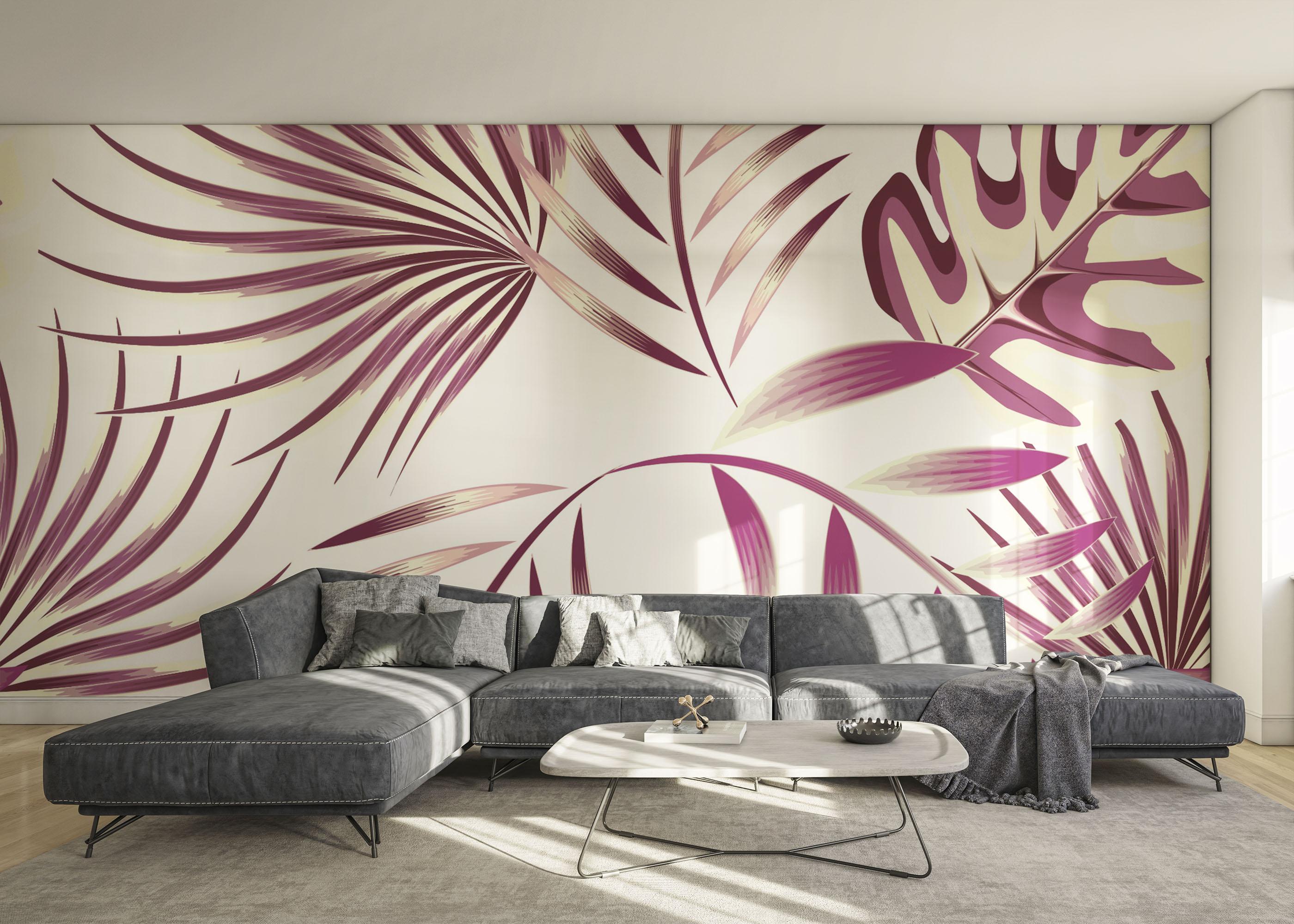 Fototapet Cream Purple Leaves mockup 0