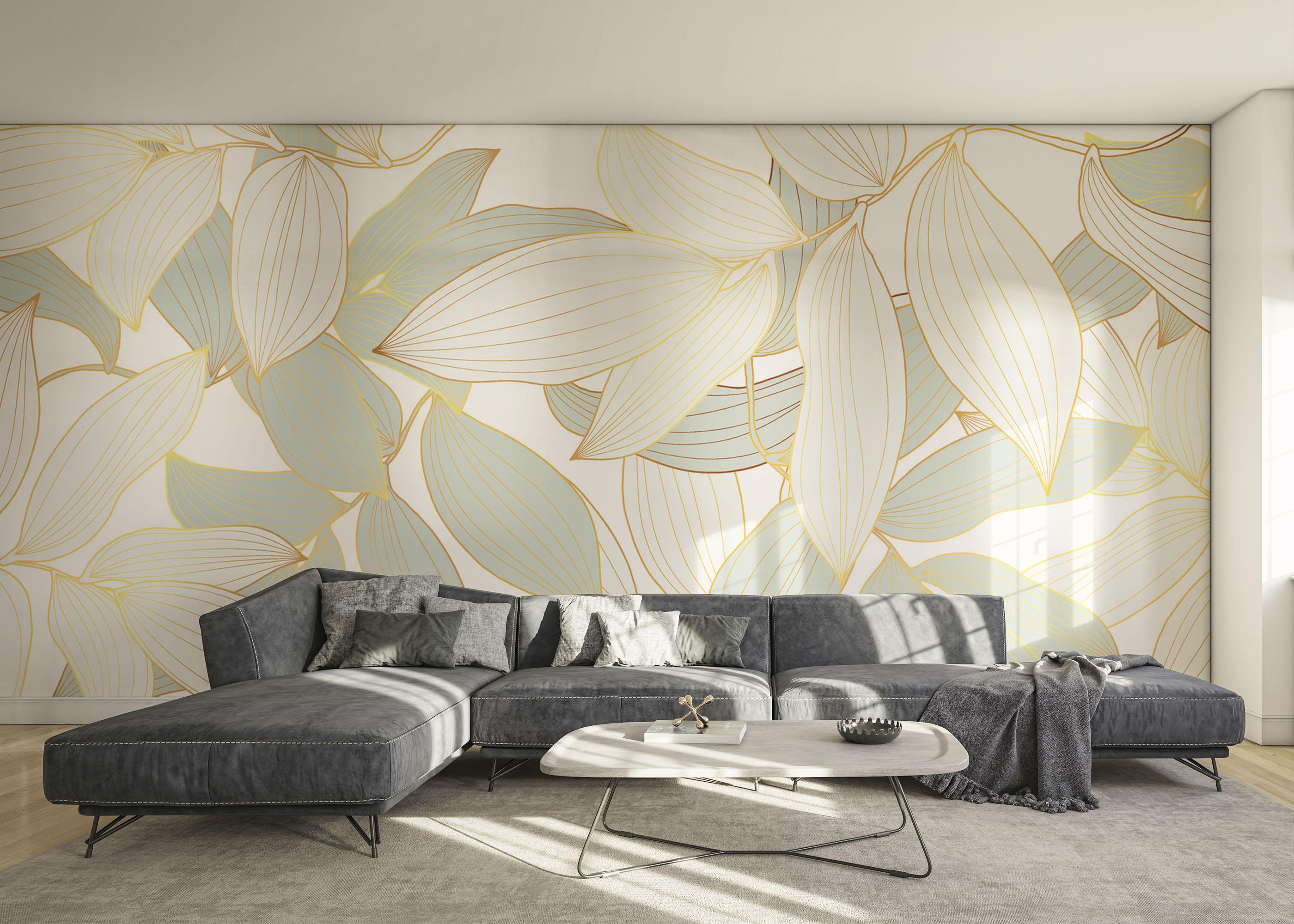 Fototapet Grey Gold Leaves Art mockup 0
