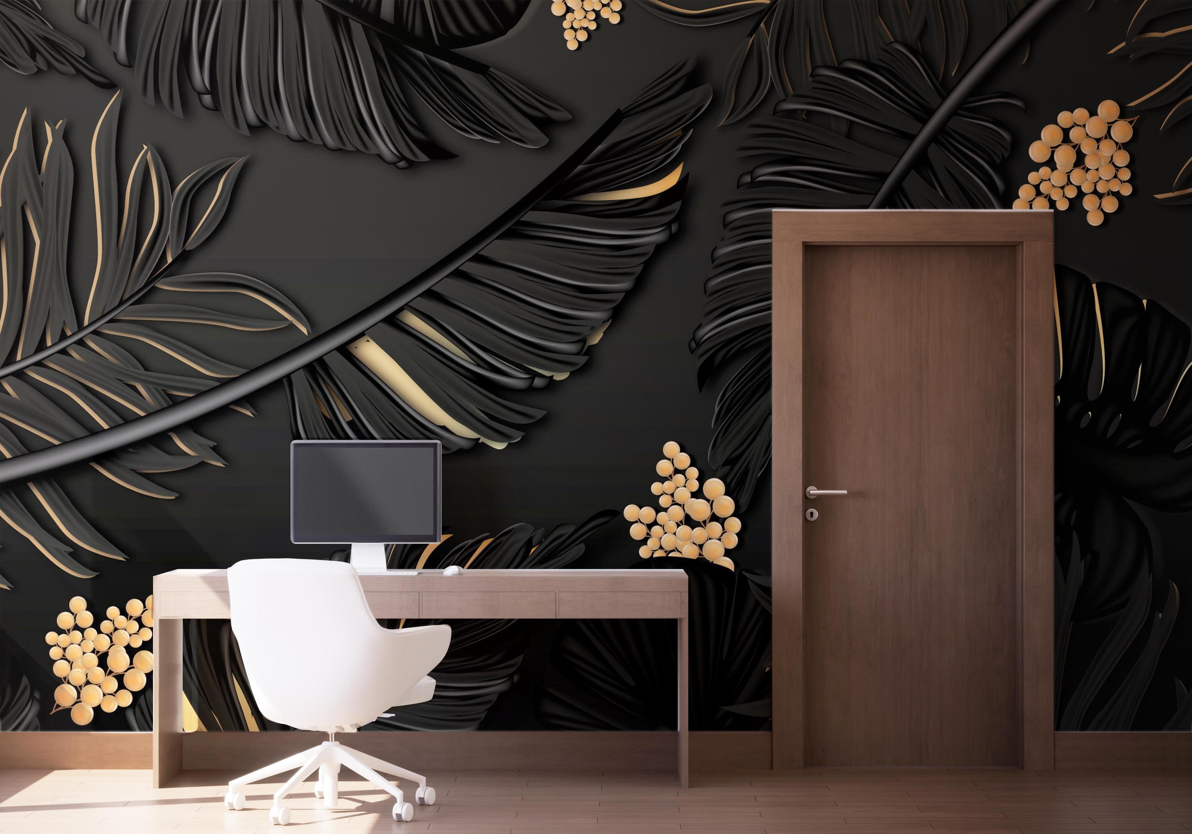 Fototapet Black Gold Leaf Art mockup 1