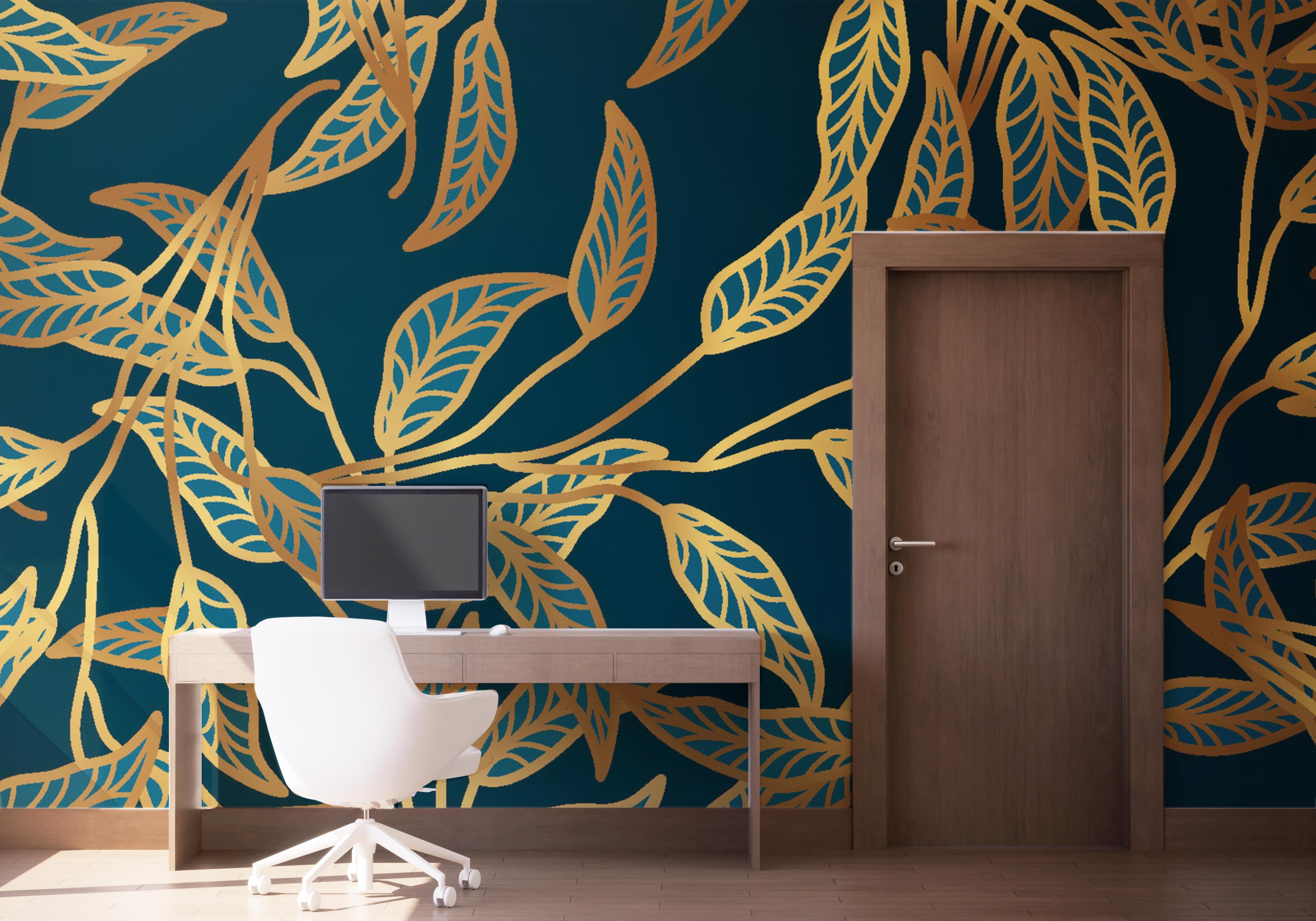Fototapet Blue Luxury Leaves mockup 1