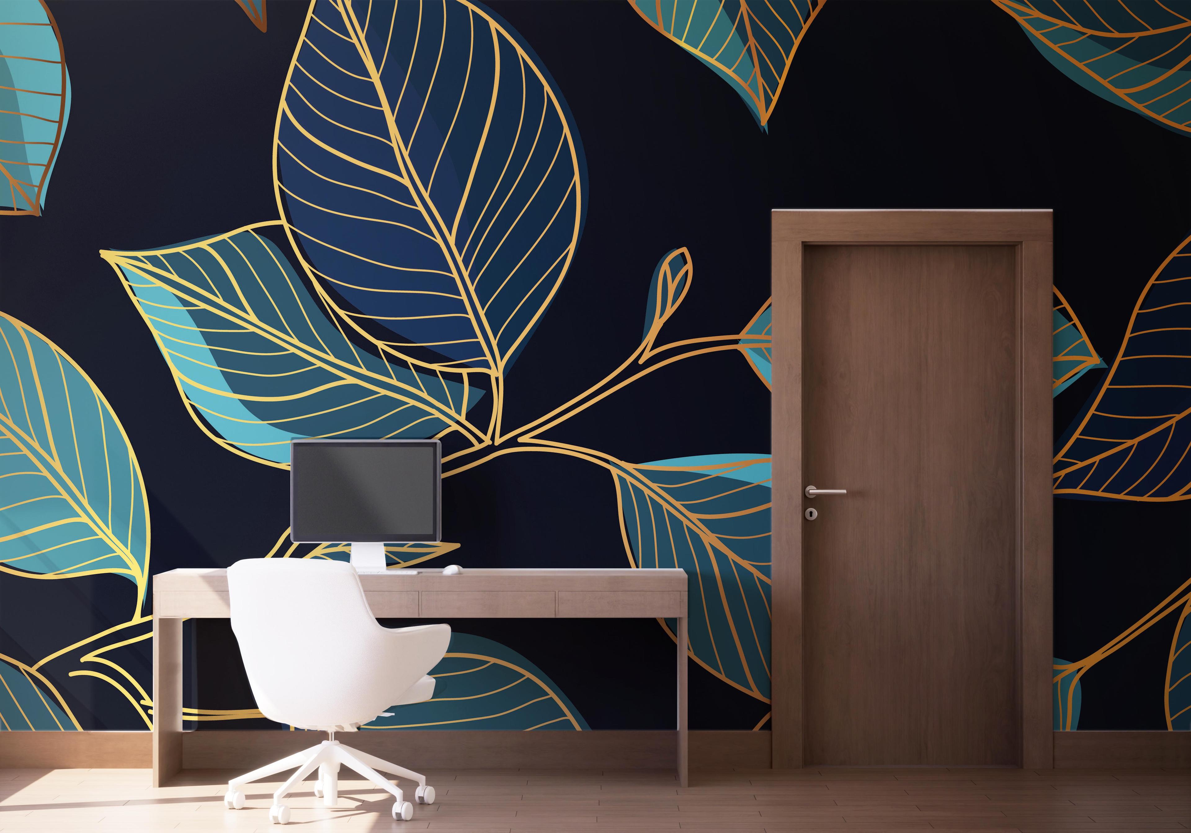 Fototapet Blue Shades Leaves mockup 1