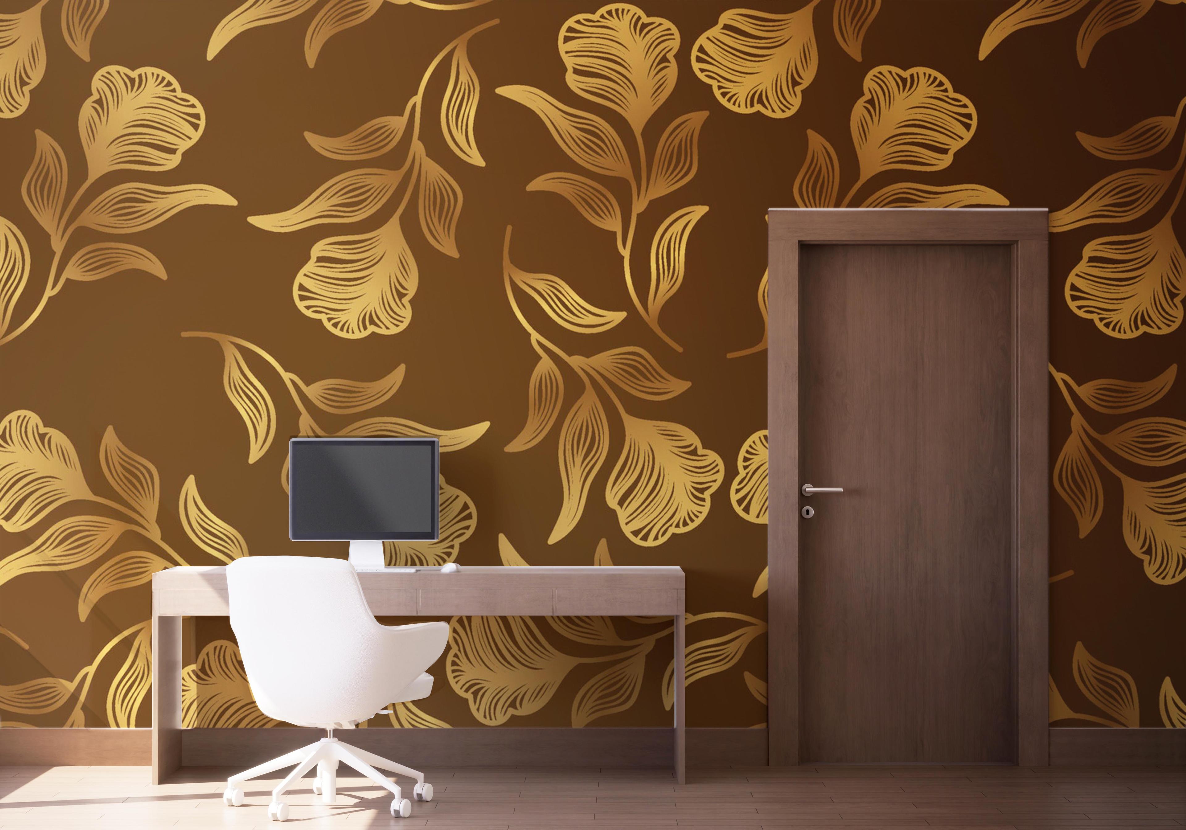 Fototapet Brown Gold Leaf Wall mockup 1