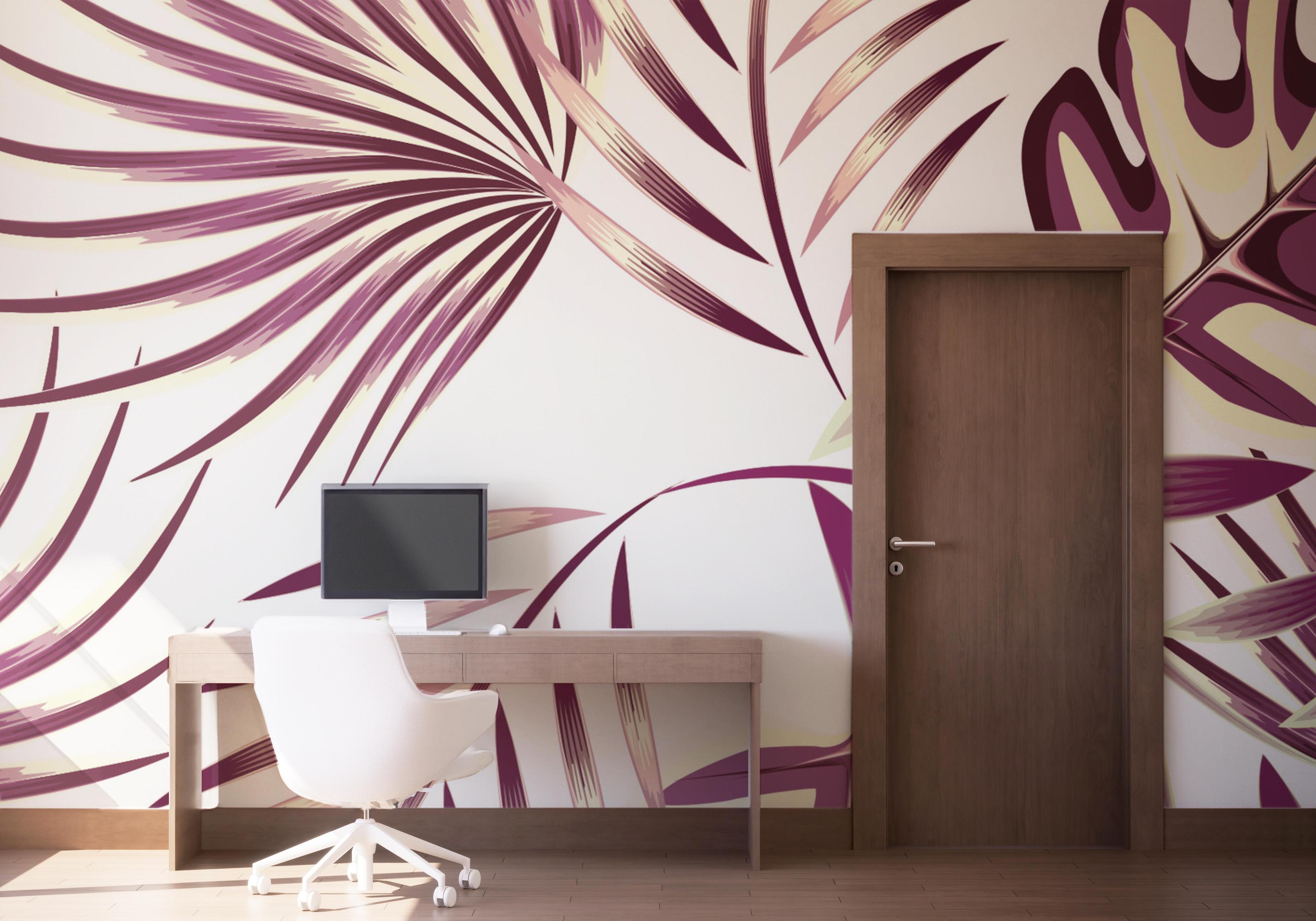 Fototapet Cream Purple Leaves mockup 1