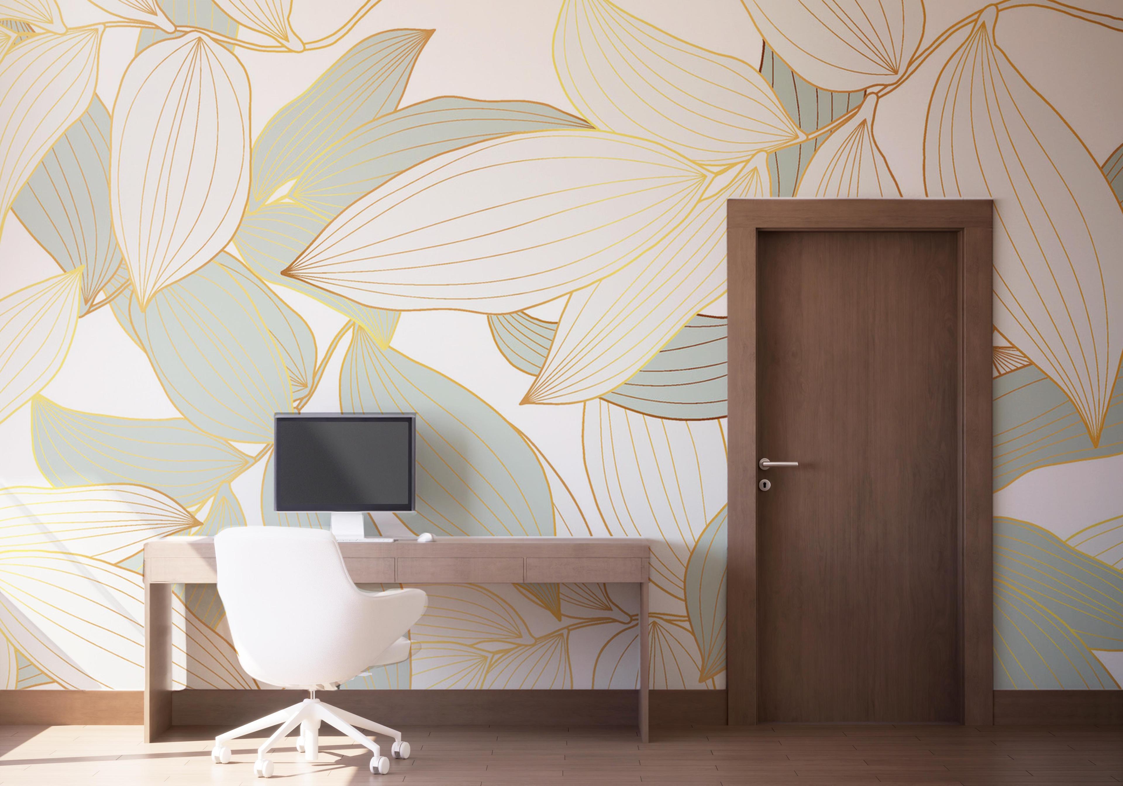 Fototapet Grey Gold Leaves Art mockup 1