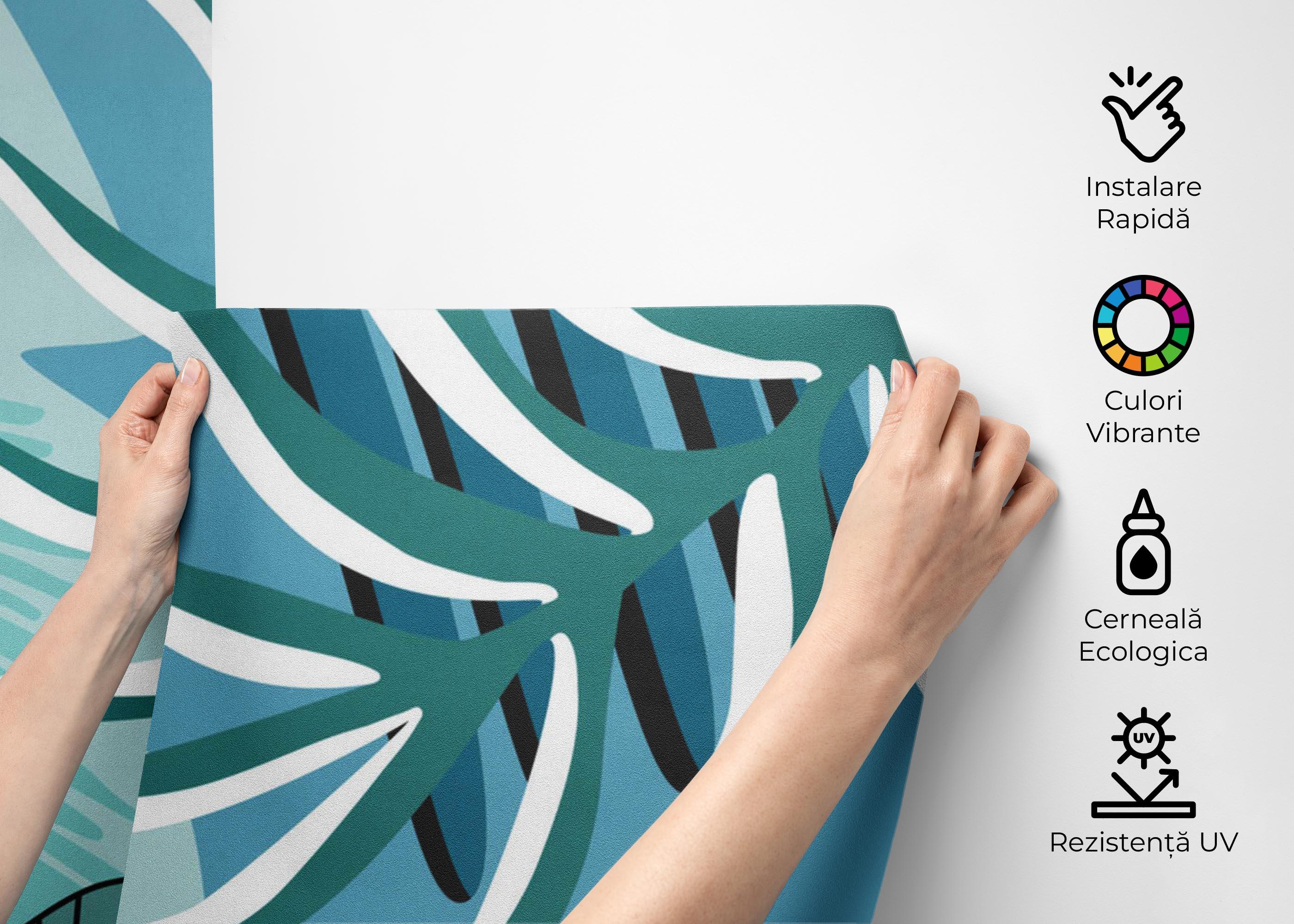 Fototapet Blue Leaves Pattern mockup 2