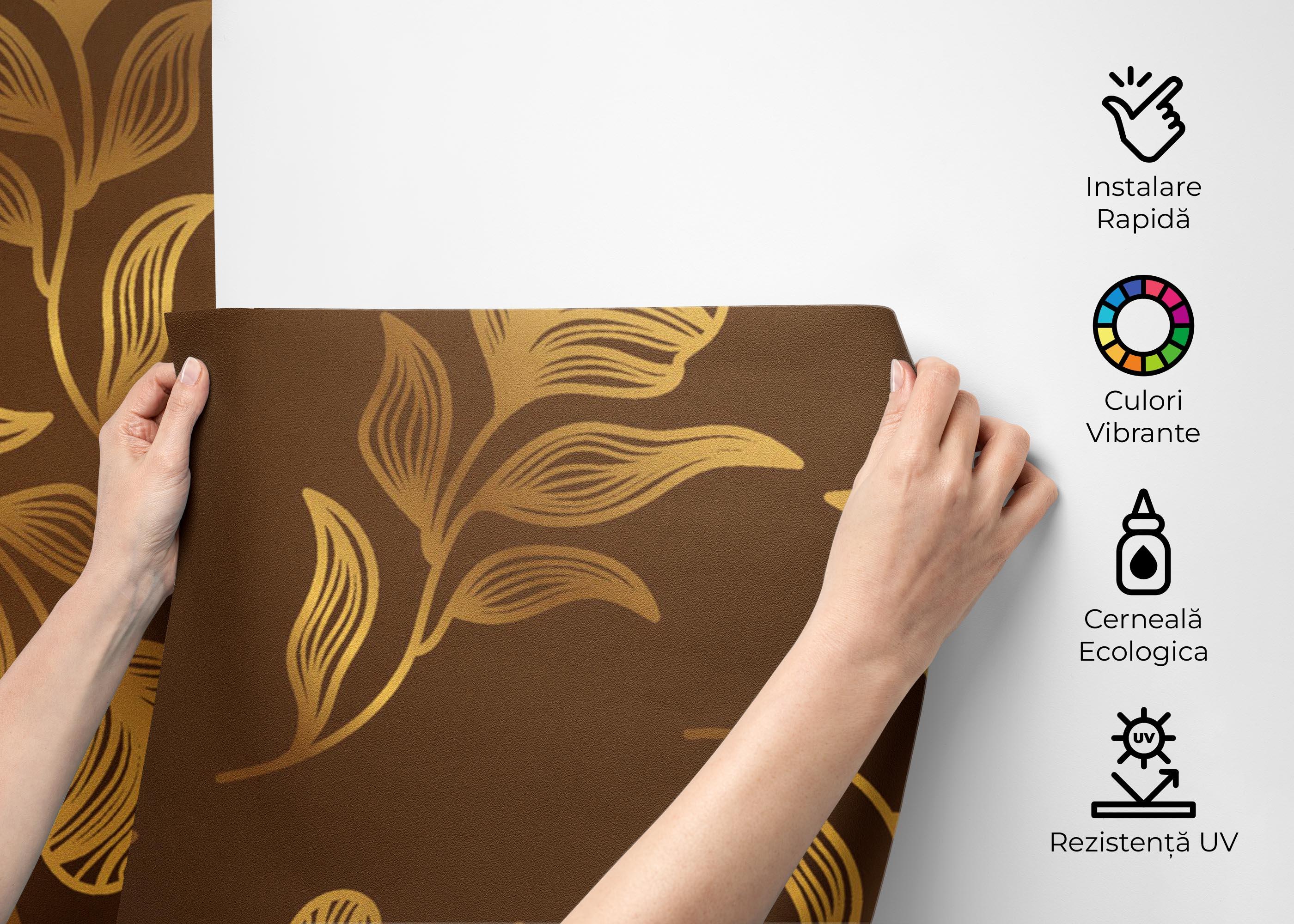 Fototapet Brown Gold Leaf Wall mockup 2