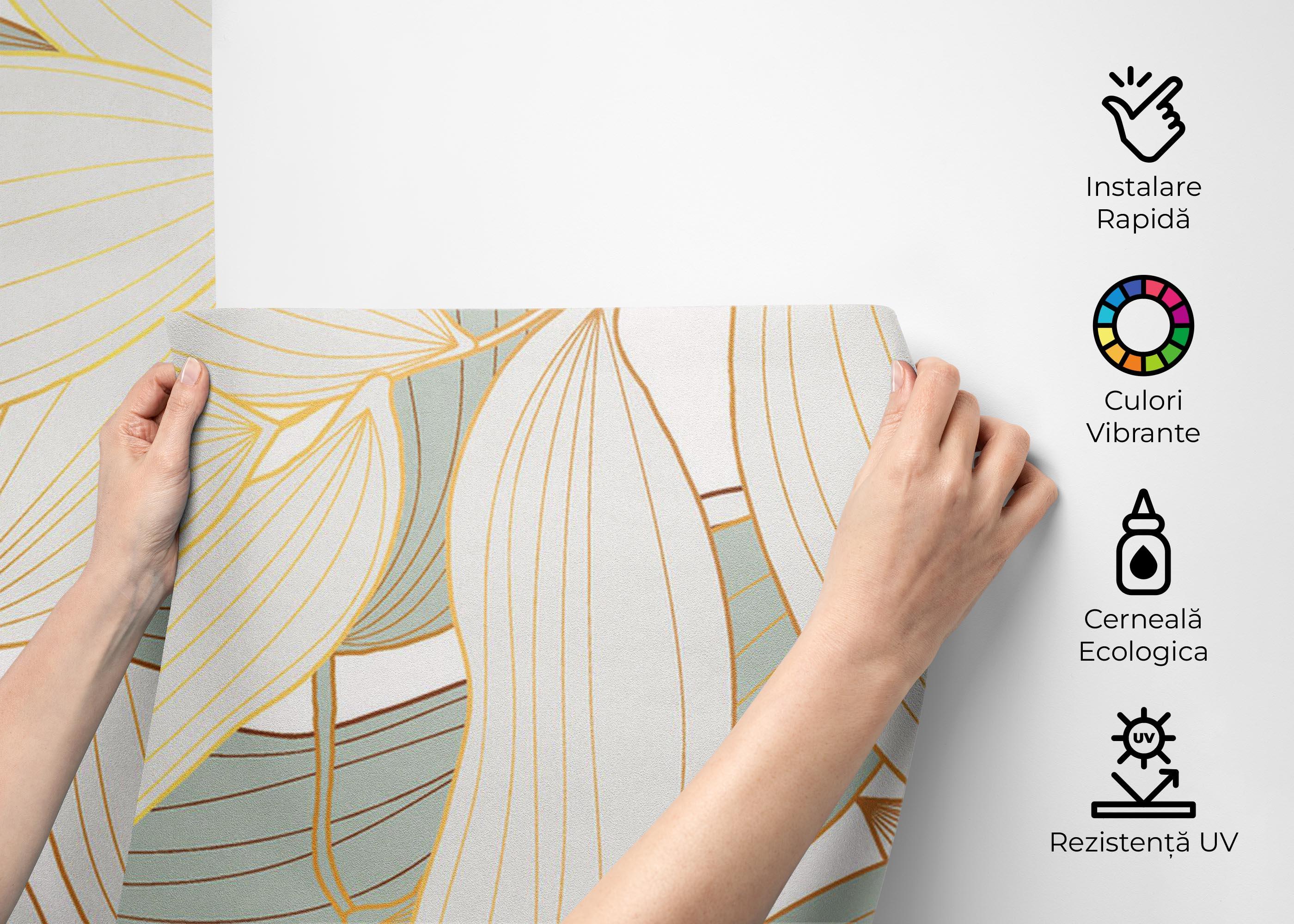 Fototapet Grey Gold Leaves Art mockup 2