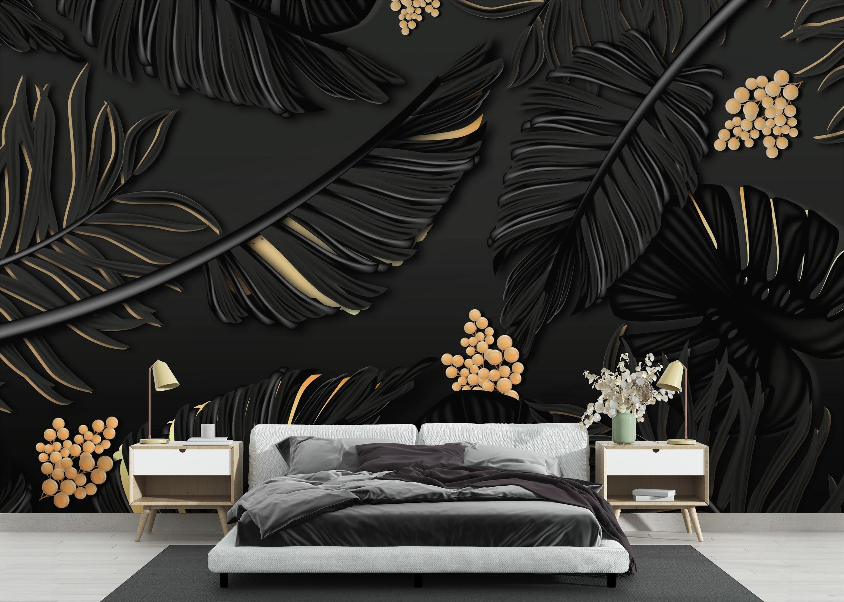 Fototapet Black Gold Leaf Art mockup 3