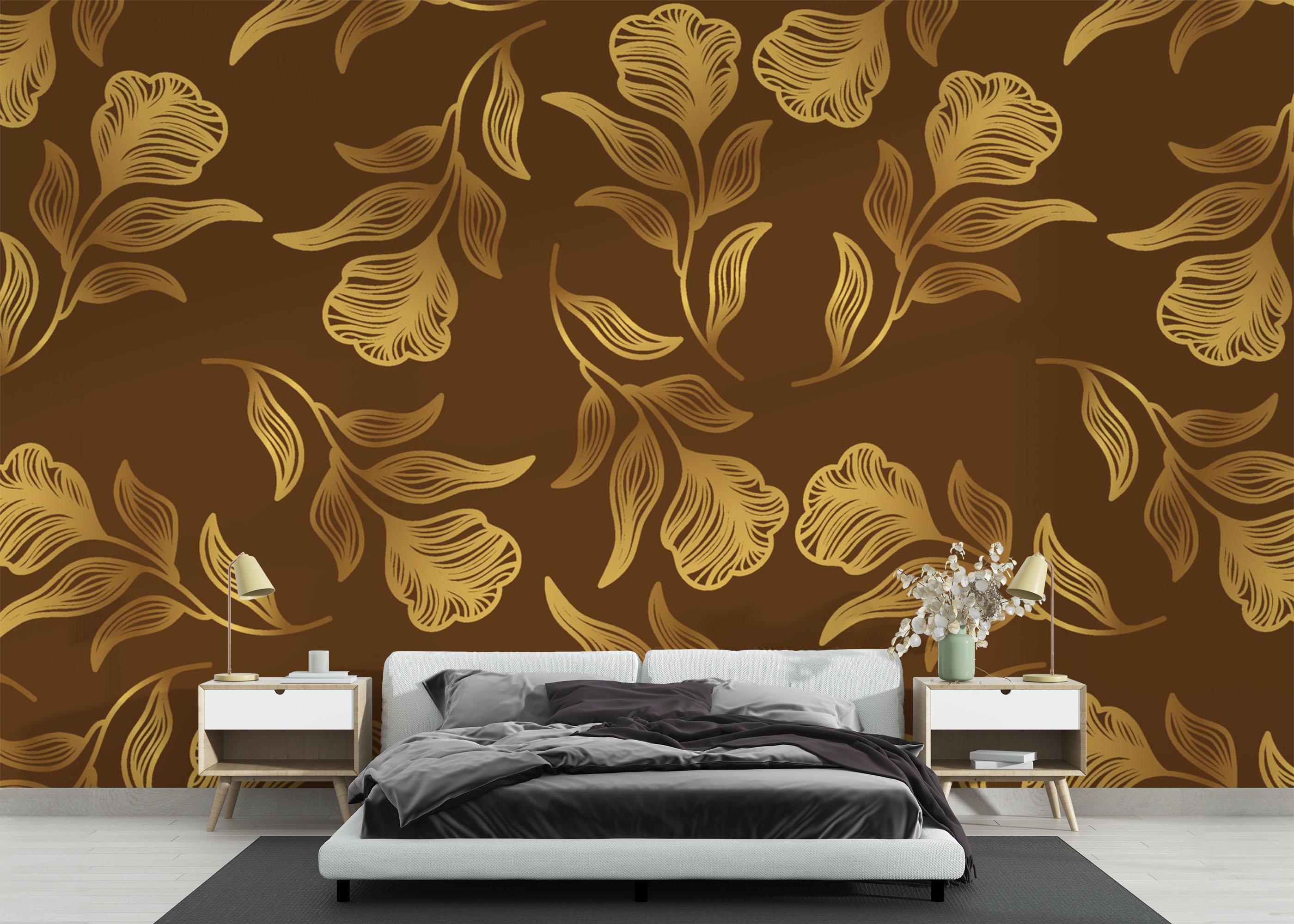 Fototapet Brown Gold Leaf Wall mockup 3