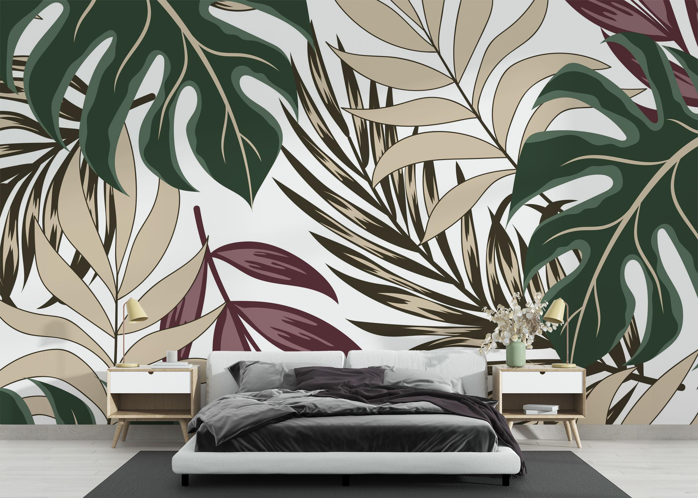 Fototapet Burgundy Green Leaf mockup 3