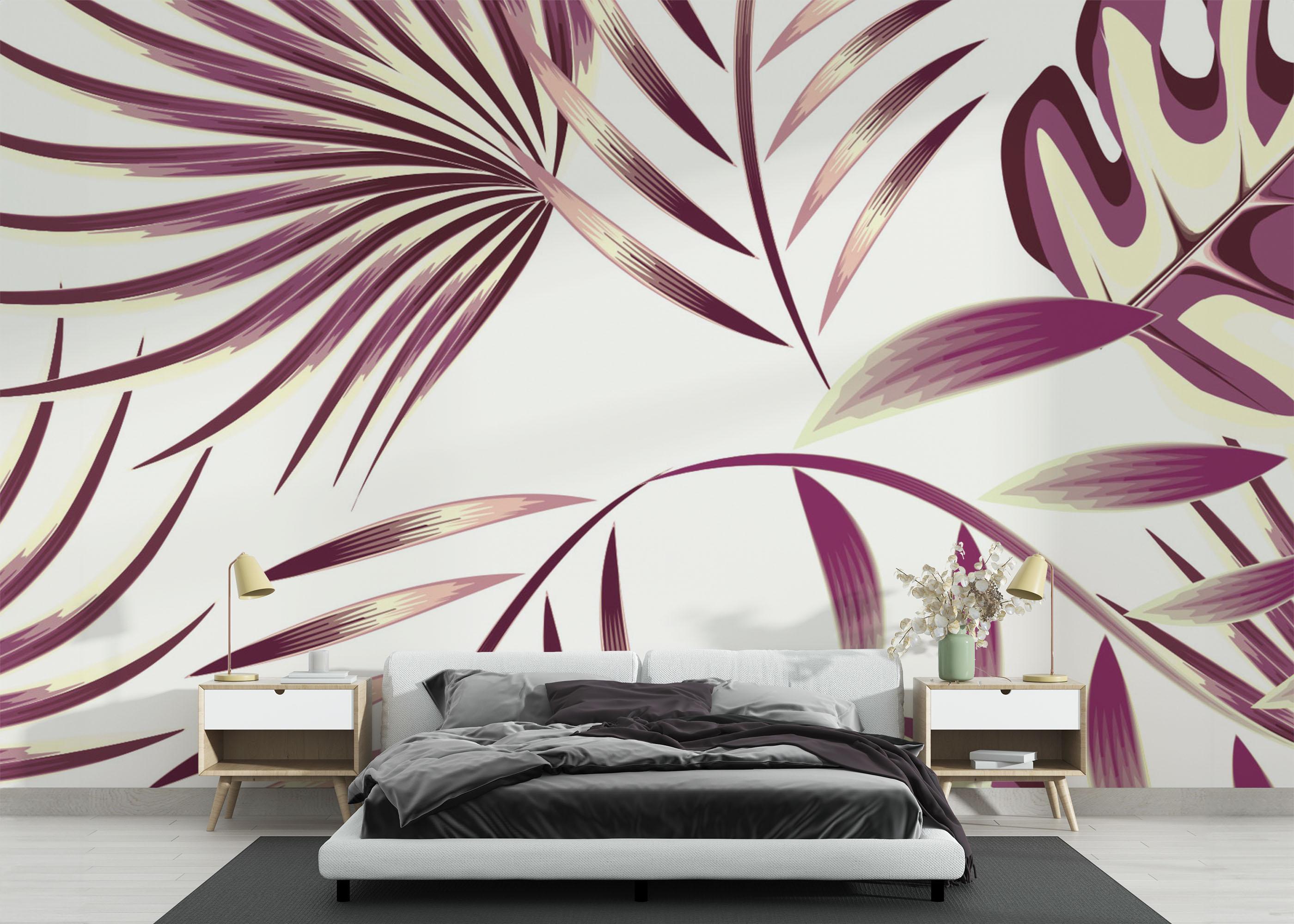 Fototapet Cream Purple Leaves mockup 3