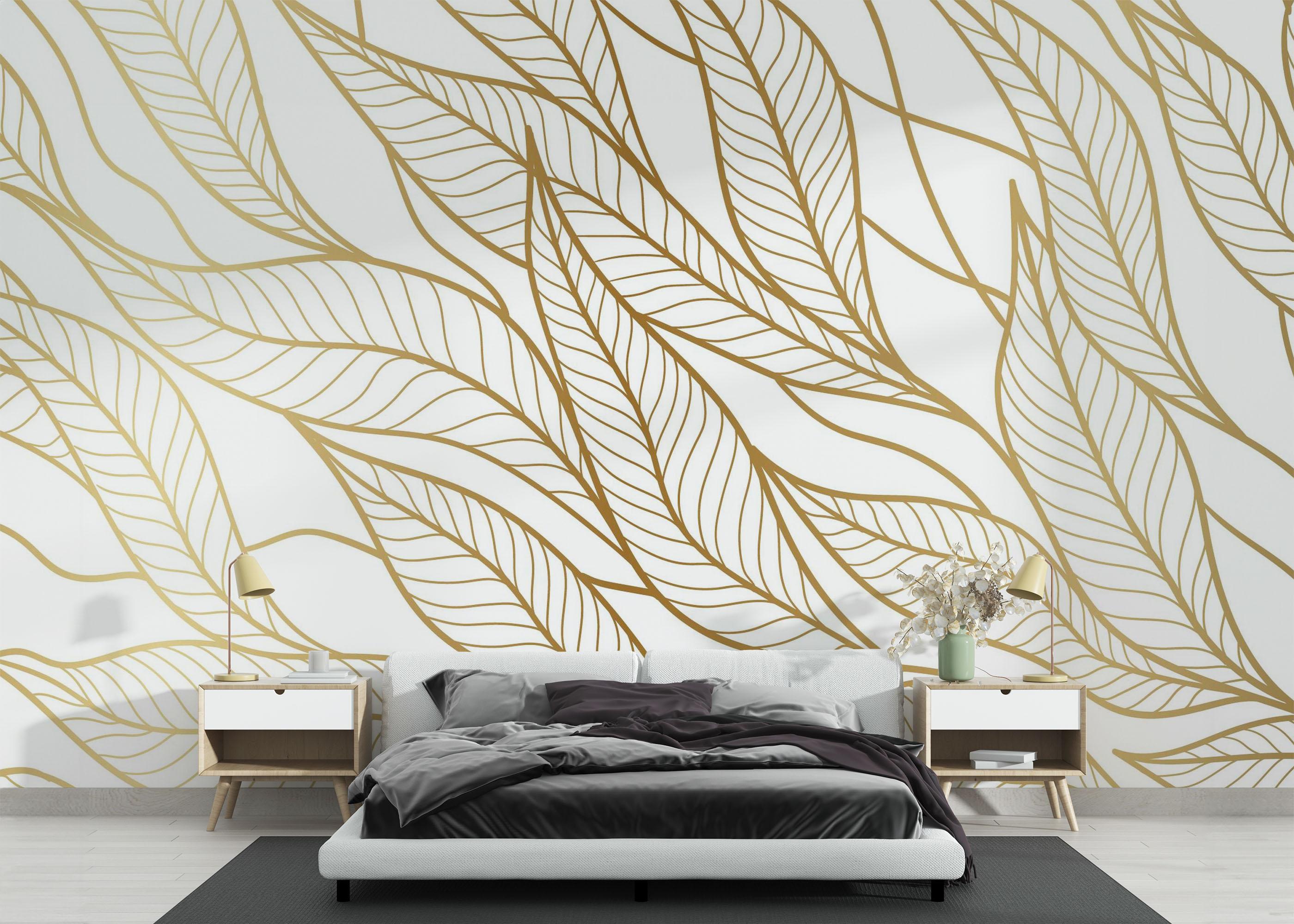 Fototapet Flying Gold Leaves mockup 3