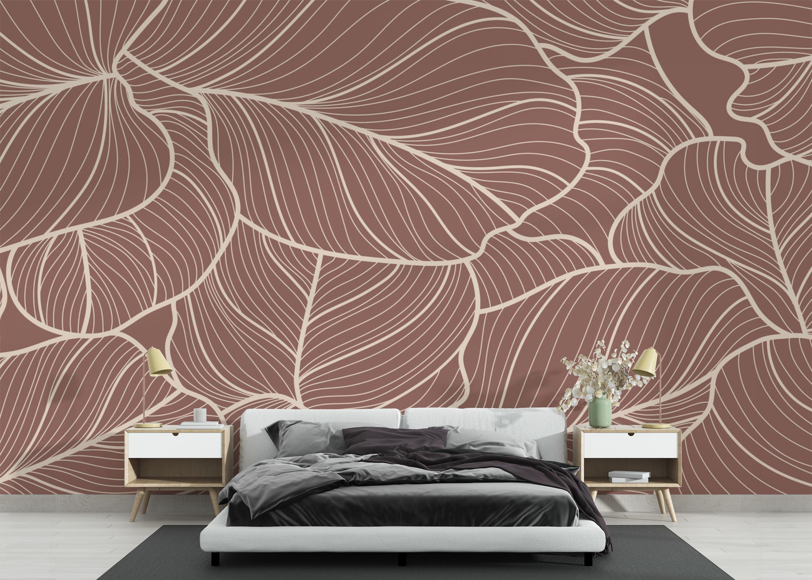 Fototapet Pink Leaf Wall mockup 3