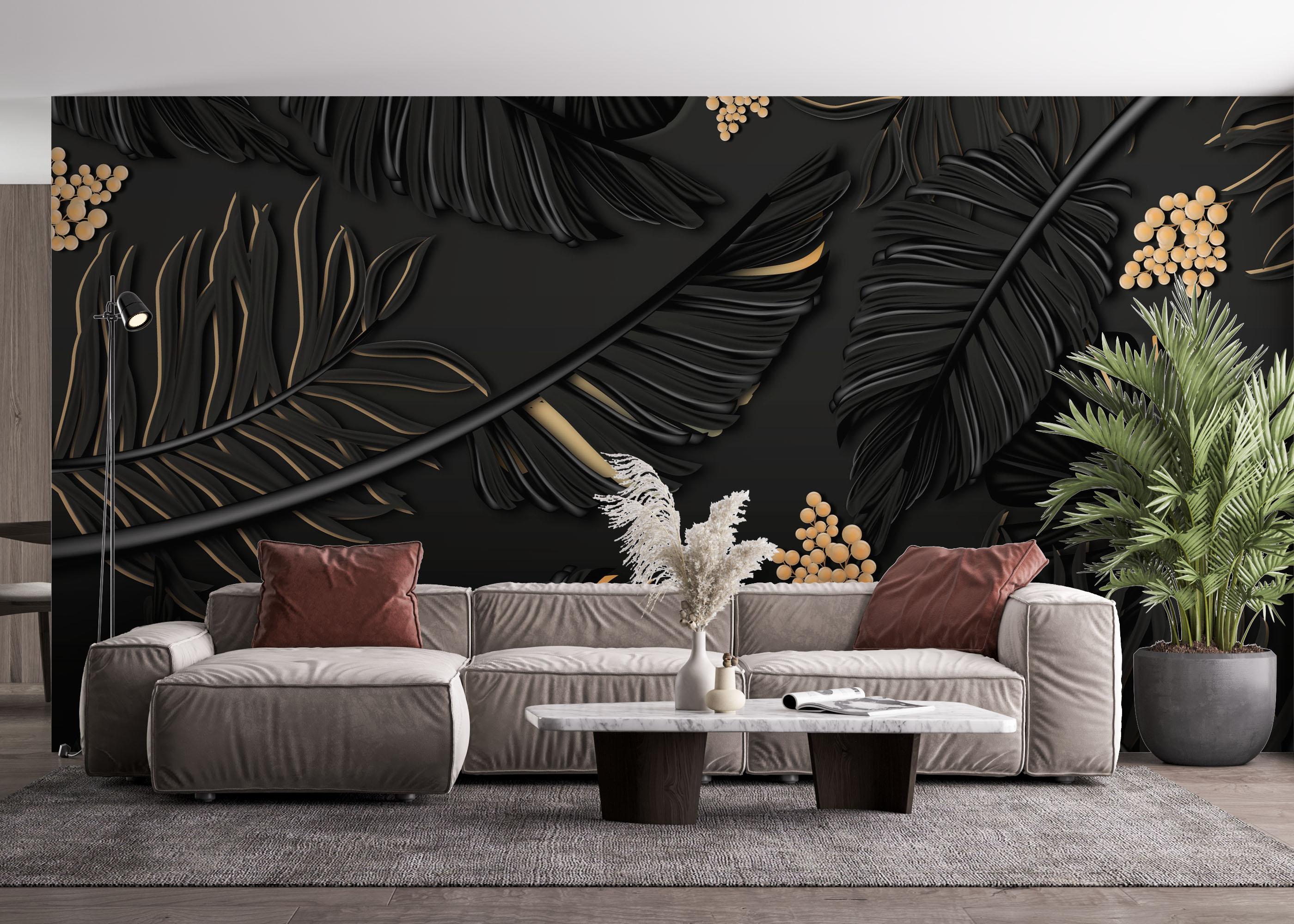 Fototapet Black Gold Leaf Art mockup 4