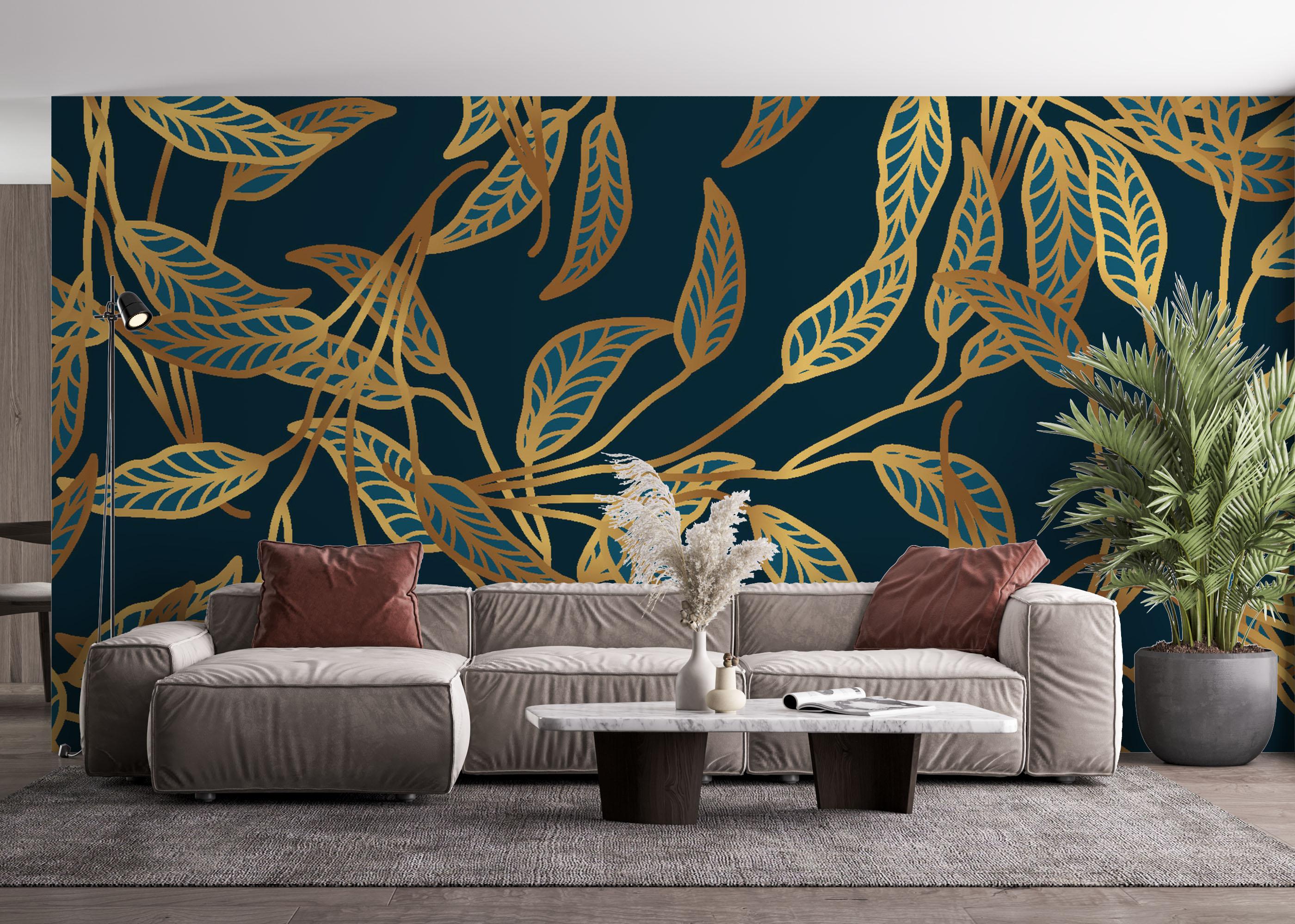 Fototapet Blue Luxury Leaves mockup 4