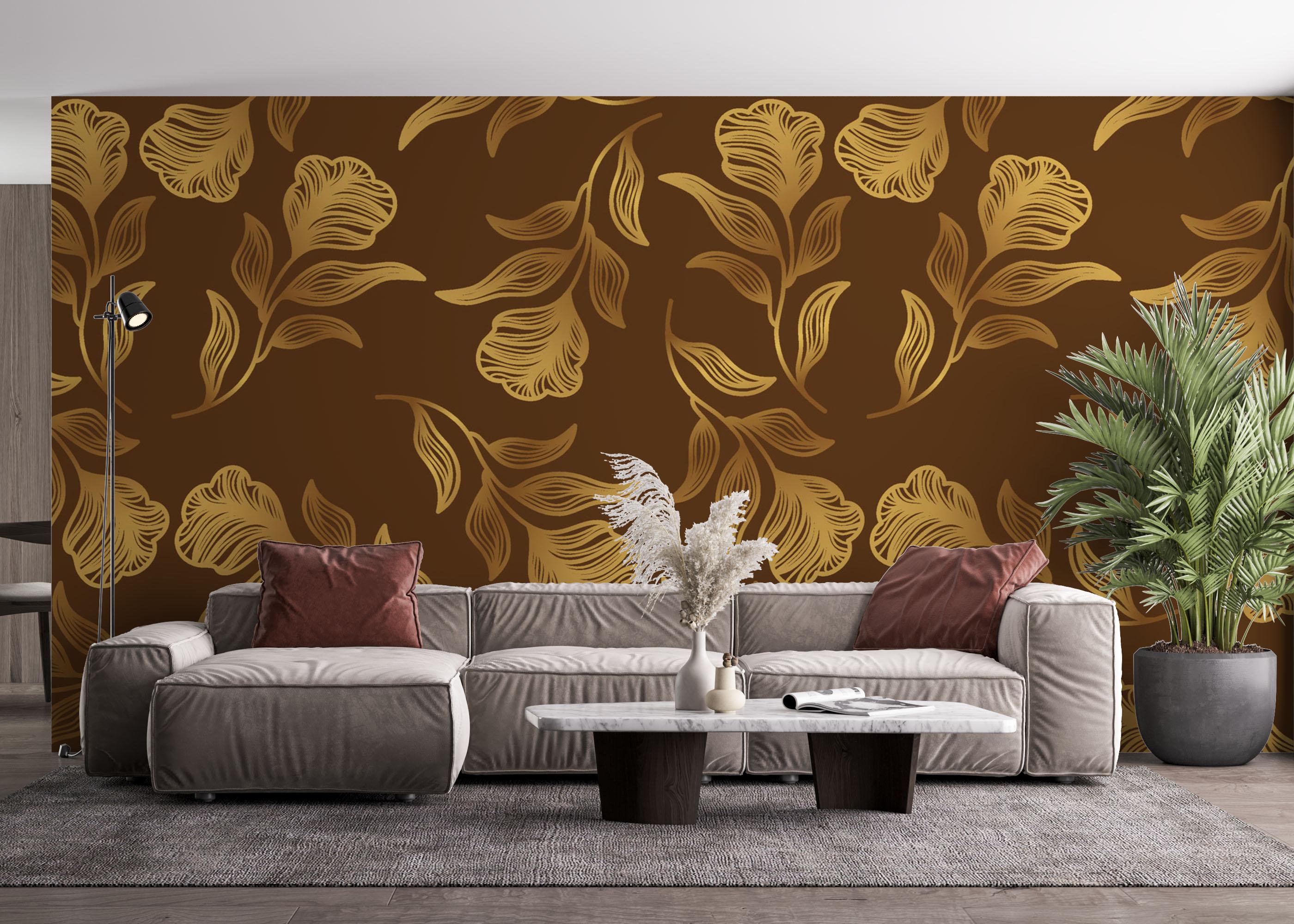 Fototapet Brown Gold Leaf Wall mockup 4