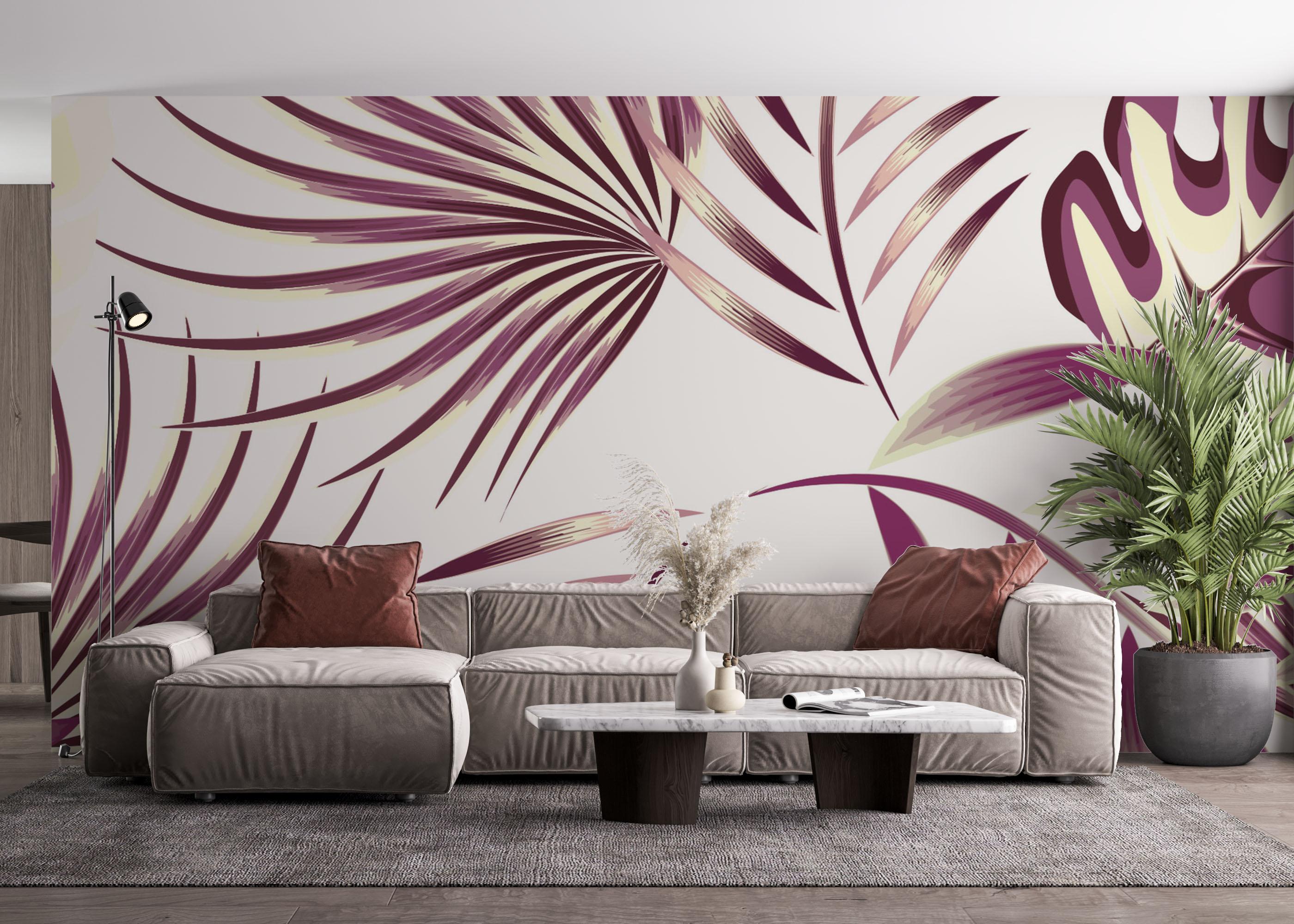 Fototapet Cream Purple Leaves mockup 4
