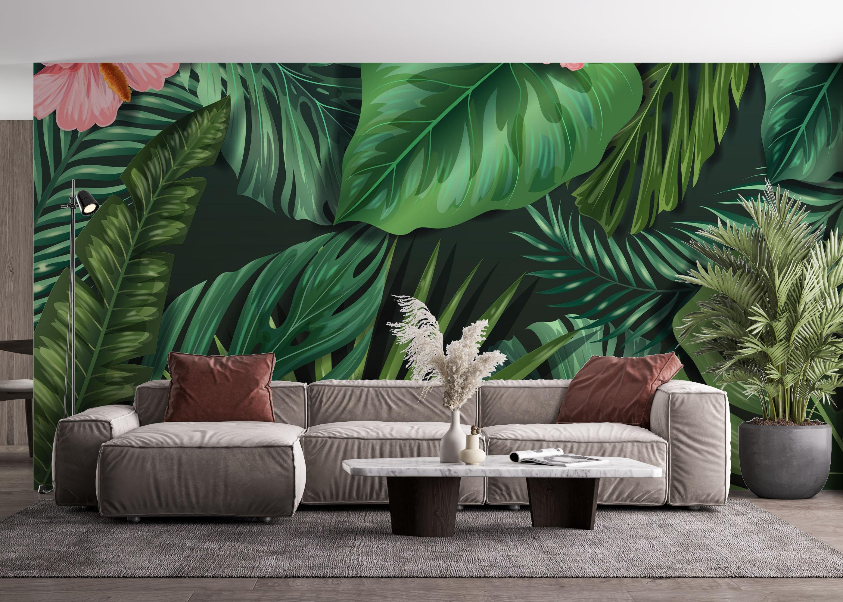 Fototapet Leaves Pink Plant mockup 4