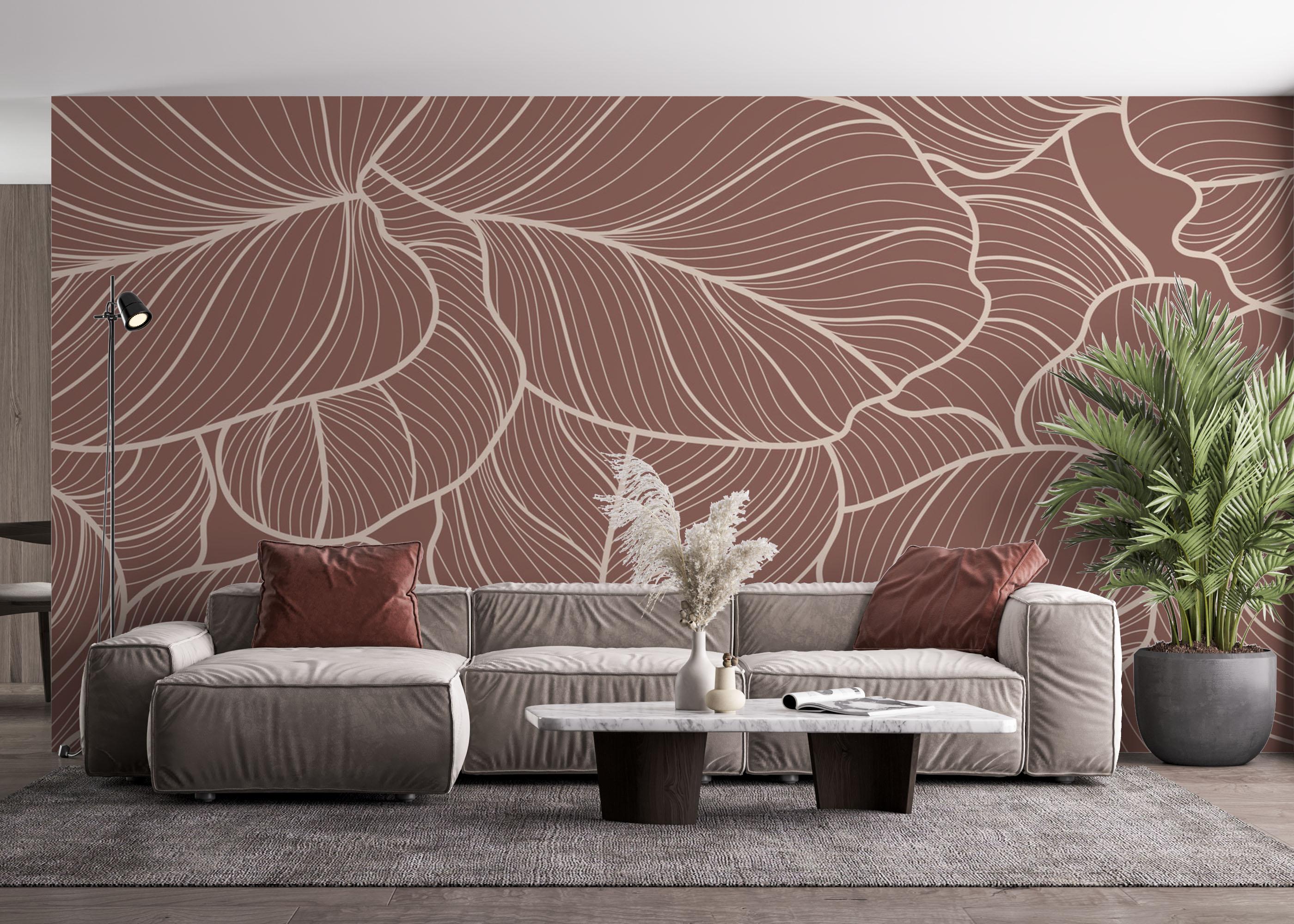 Fototapet Pink Leaf Wall mockup 4