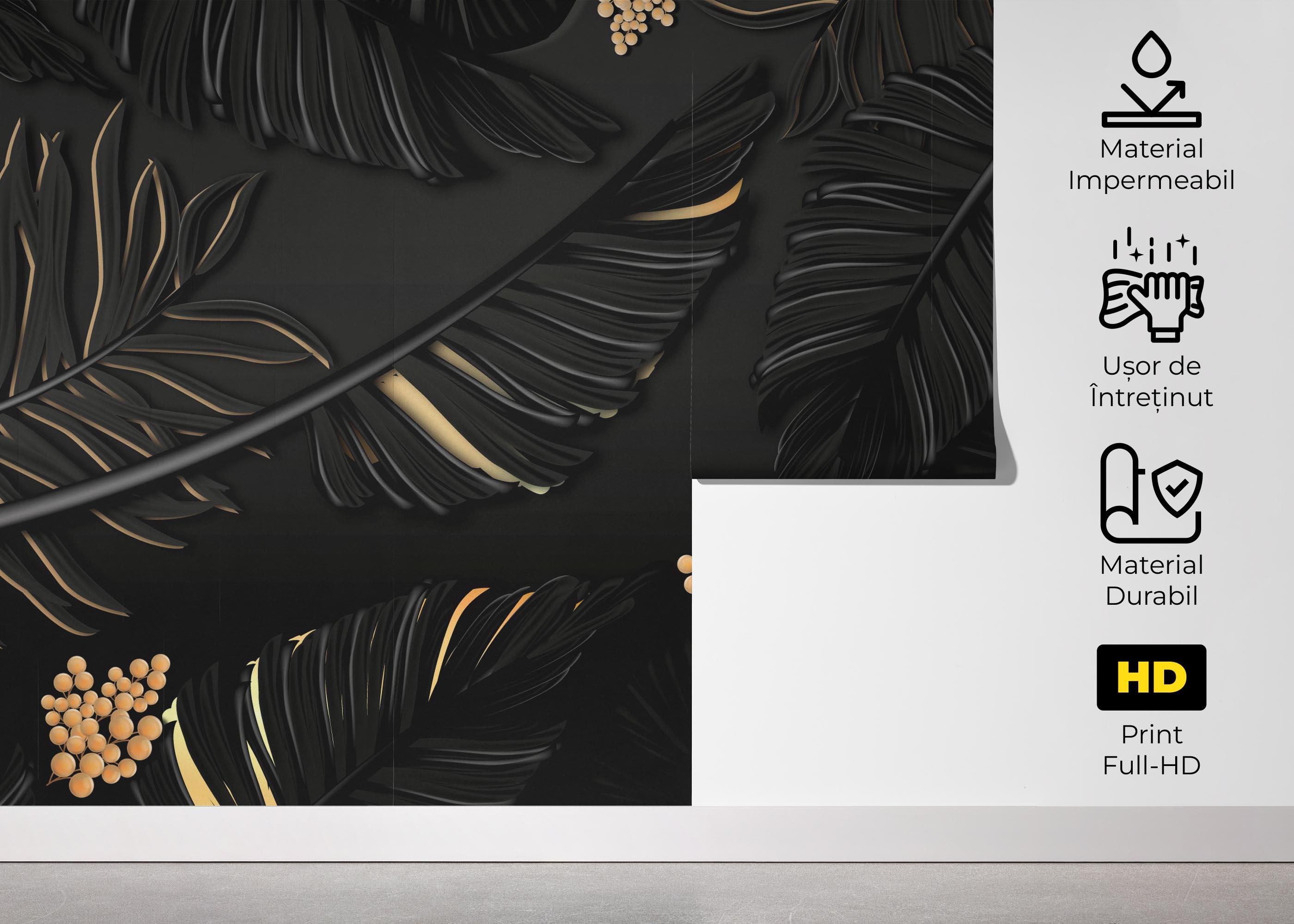 Fototapet Black Gold Leaf Art mockup 5