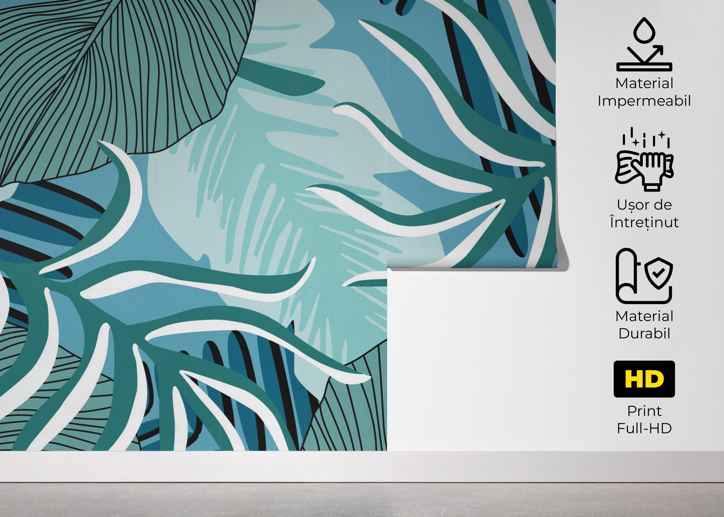 Fototapet Blue Leaves Pattern mockup 5