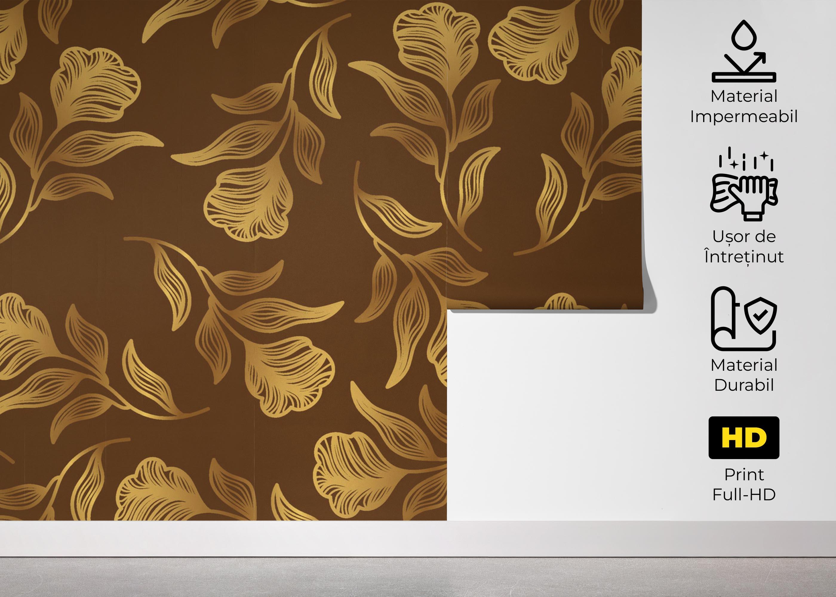 Fototapet Brown Gold Leaf Wall mockup 5