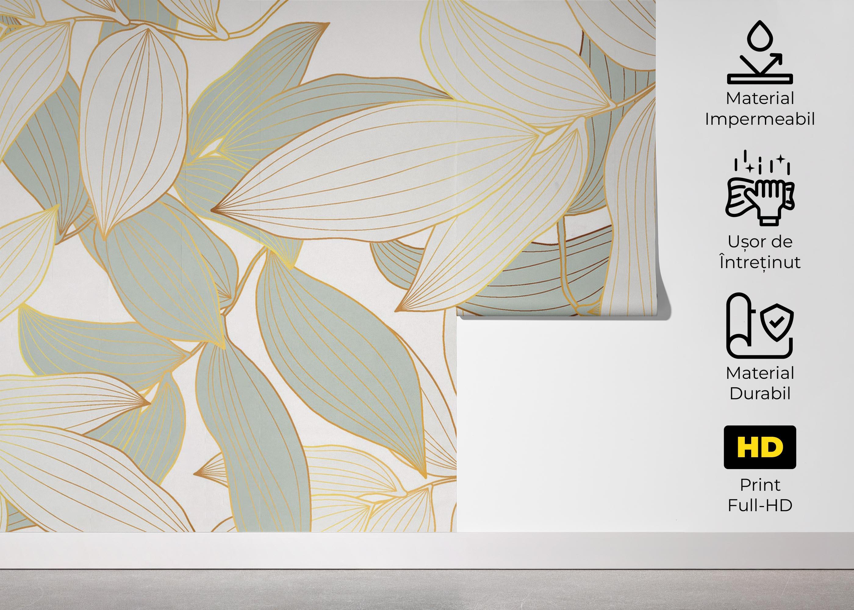 Fototapet Grey Gold Leaves Art mockup 5