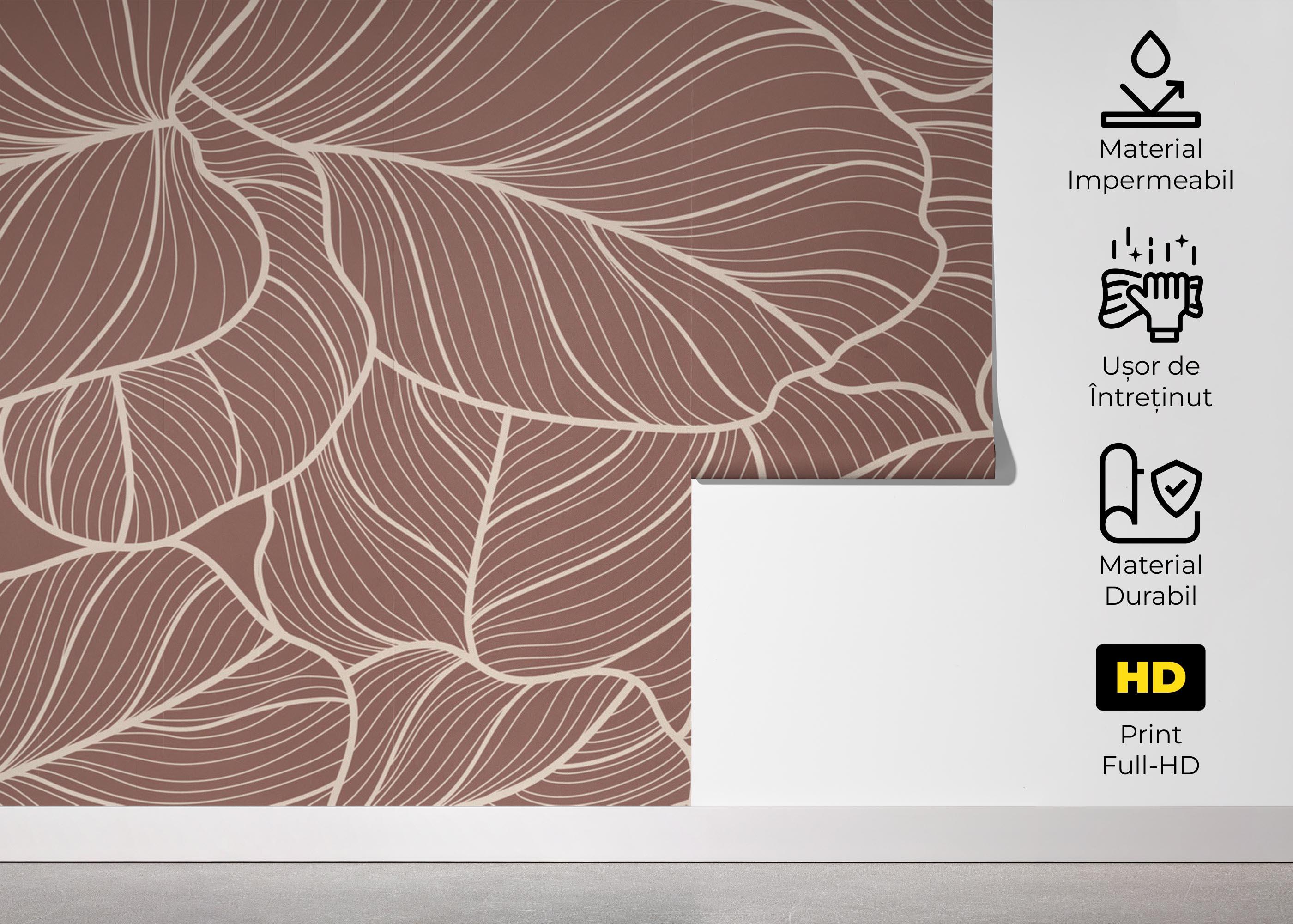 Fototapet Pink Leaf Wall mockup 5
