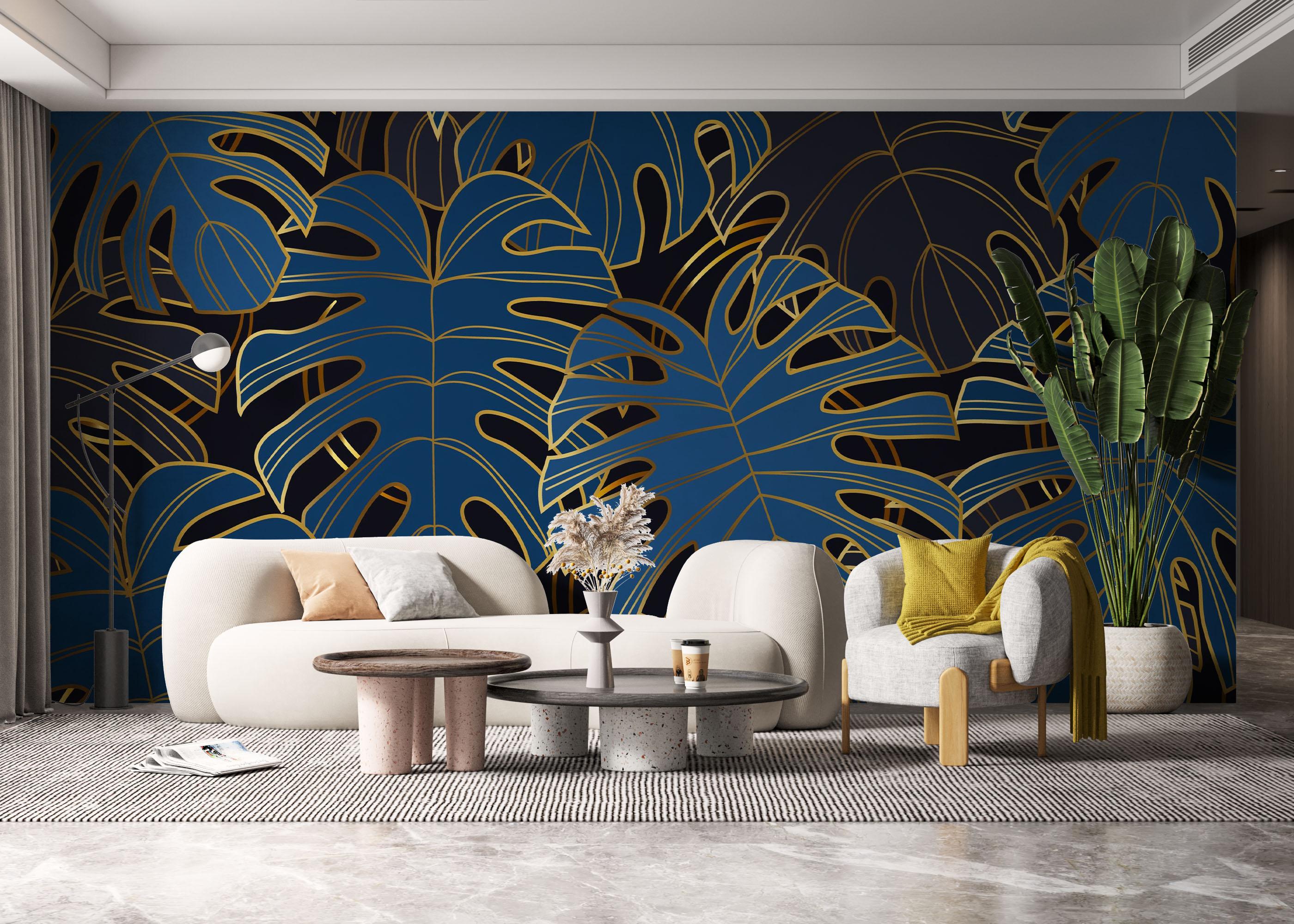 Fototapet Blue Gold Line Leaf mockup 6