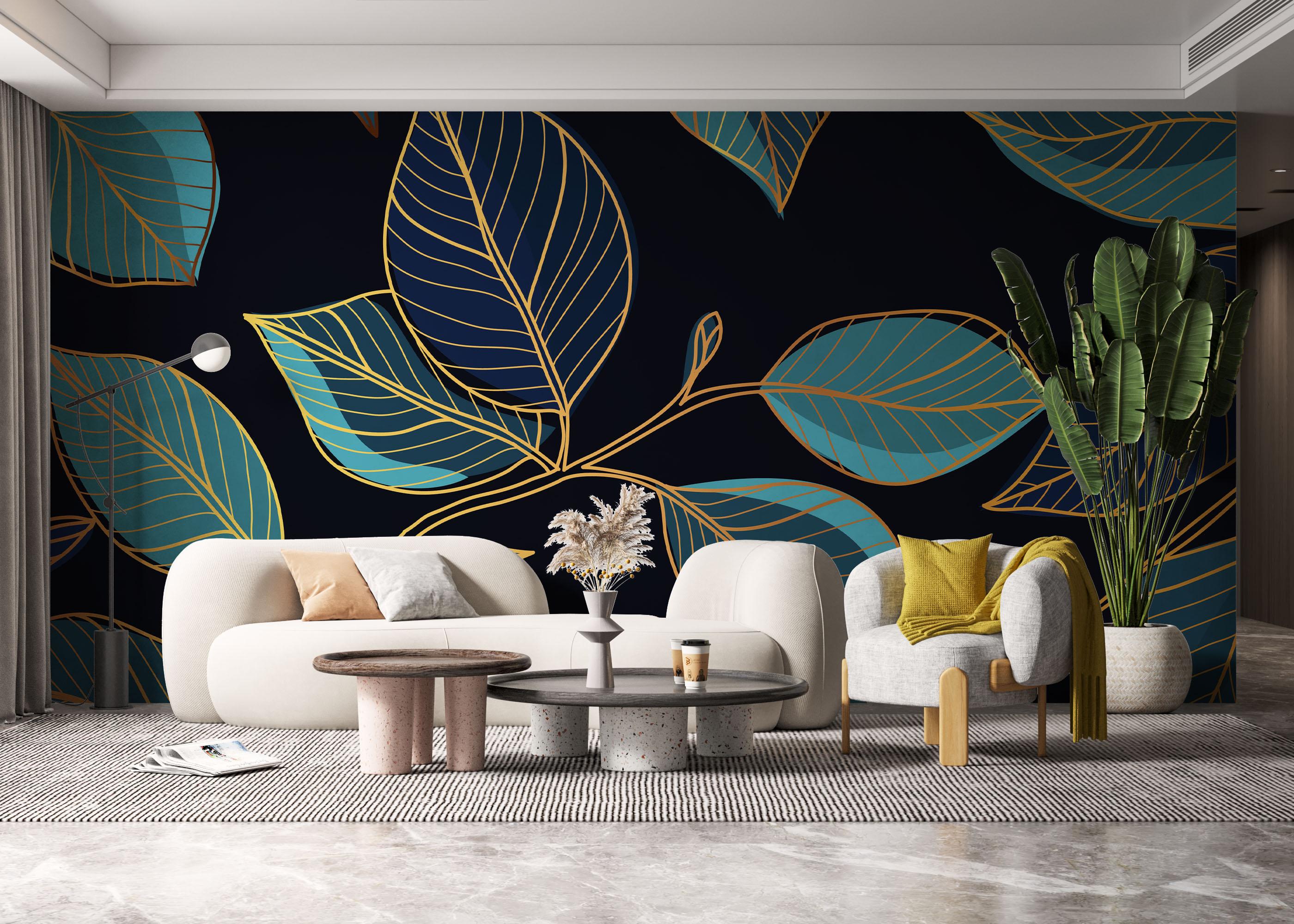 Fototapet Blue Shades Leaves mockup 6