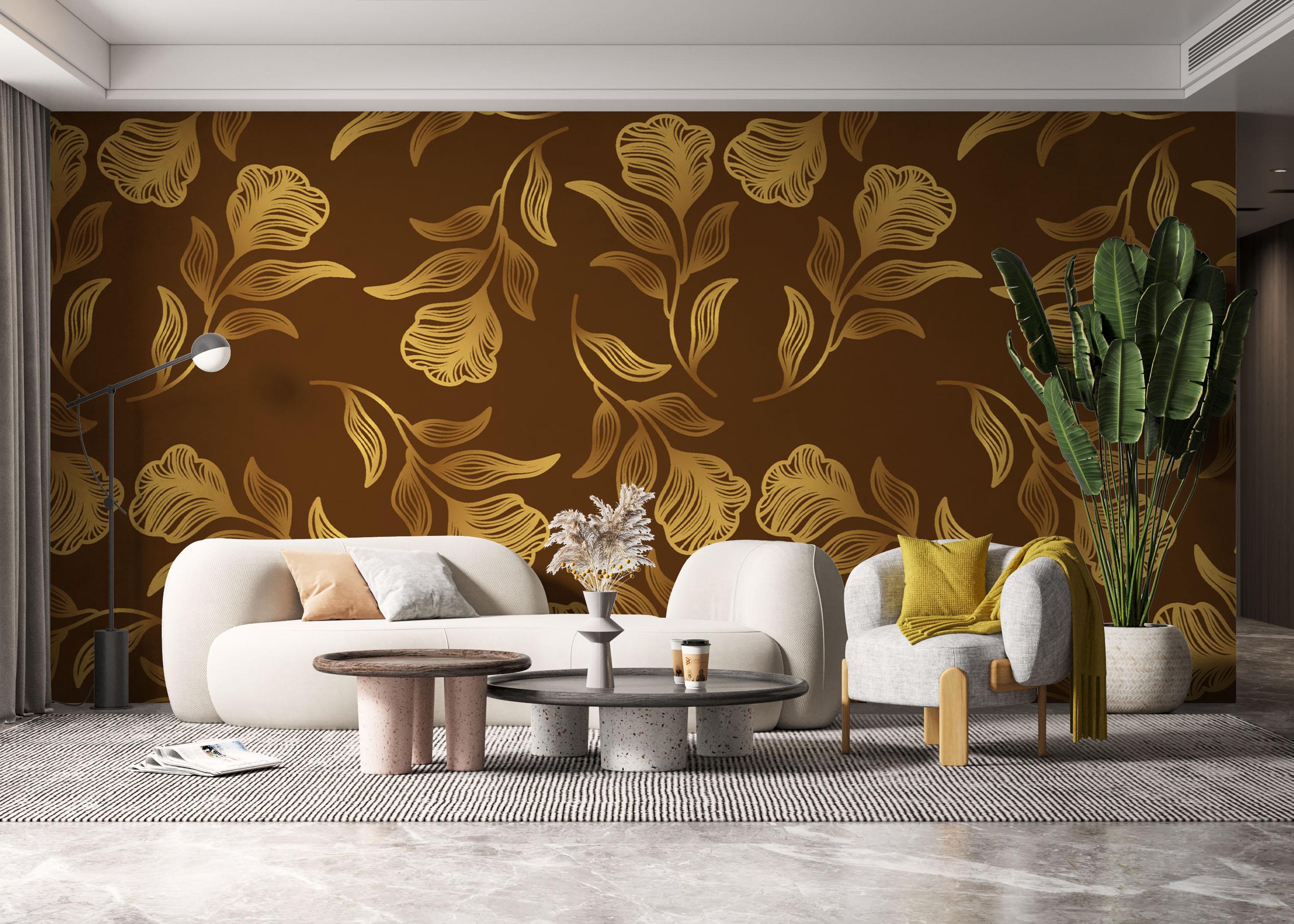 Fototapet Brown Gold Leaf Wall mockup 6